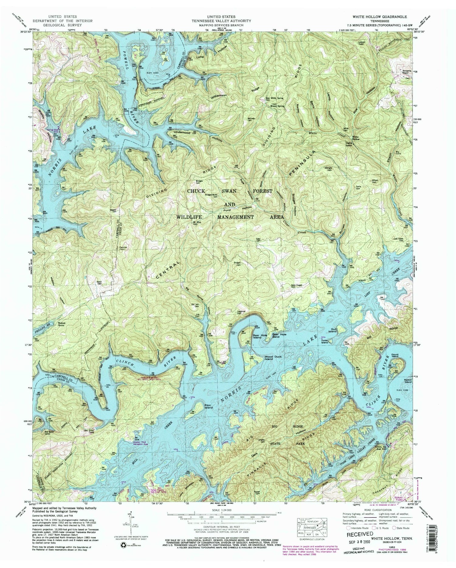 Classic USGS White Hollow Tennessee 7.5'x7.5' Topo Map Image