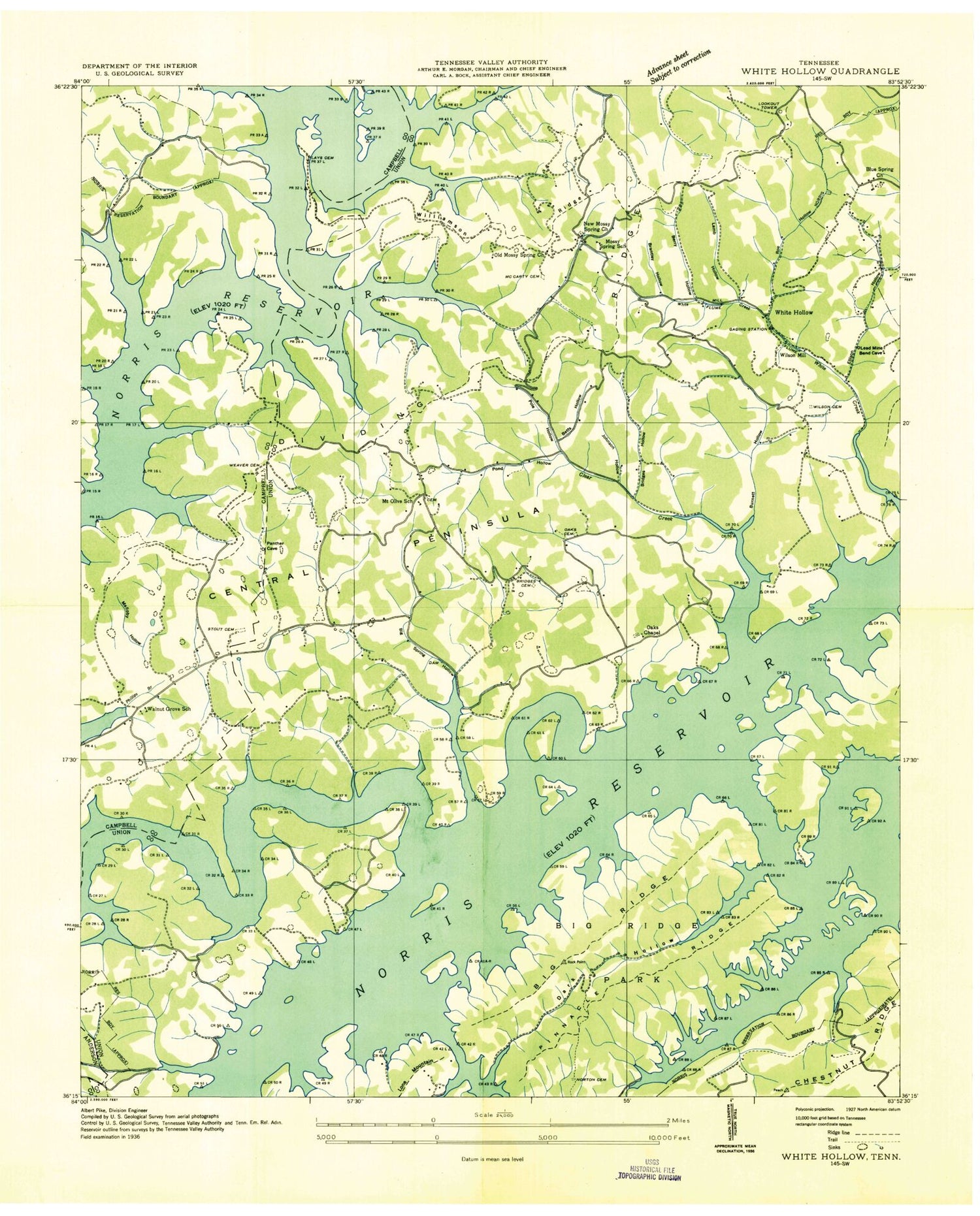 Classic USGS White Hollow Tennessee 7.5'x7.5' Topo Map Image