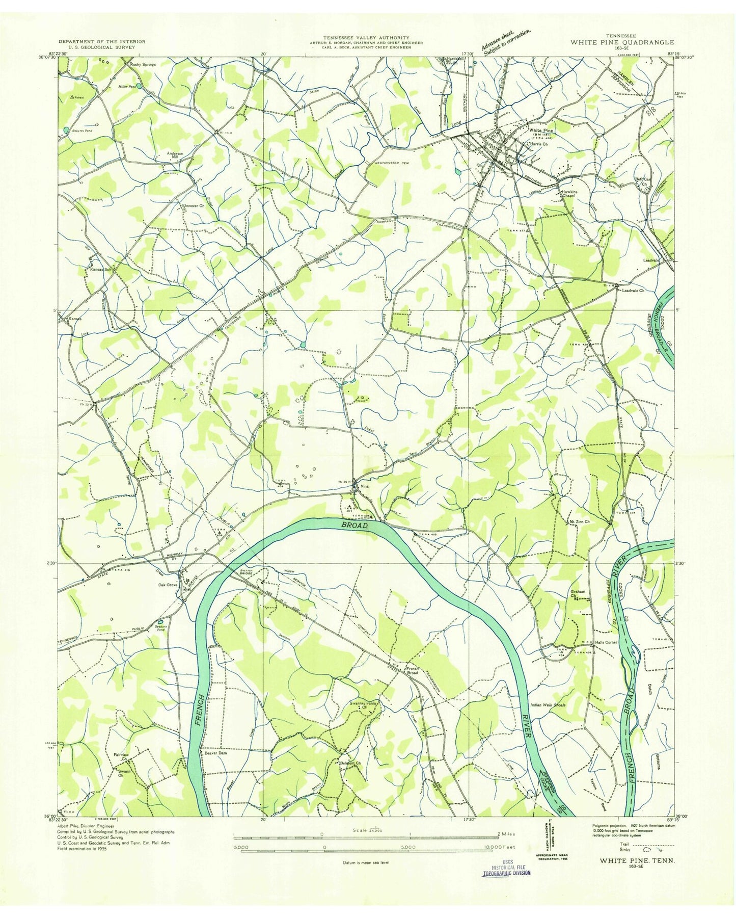 Classic USGS White Pine Tennessee 7.5'x7.5' Topo Map Image