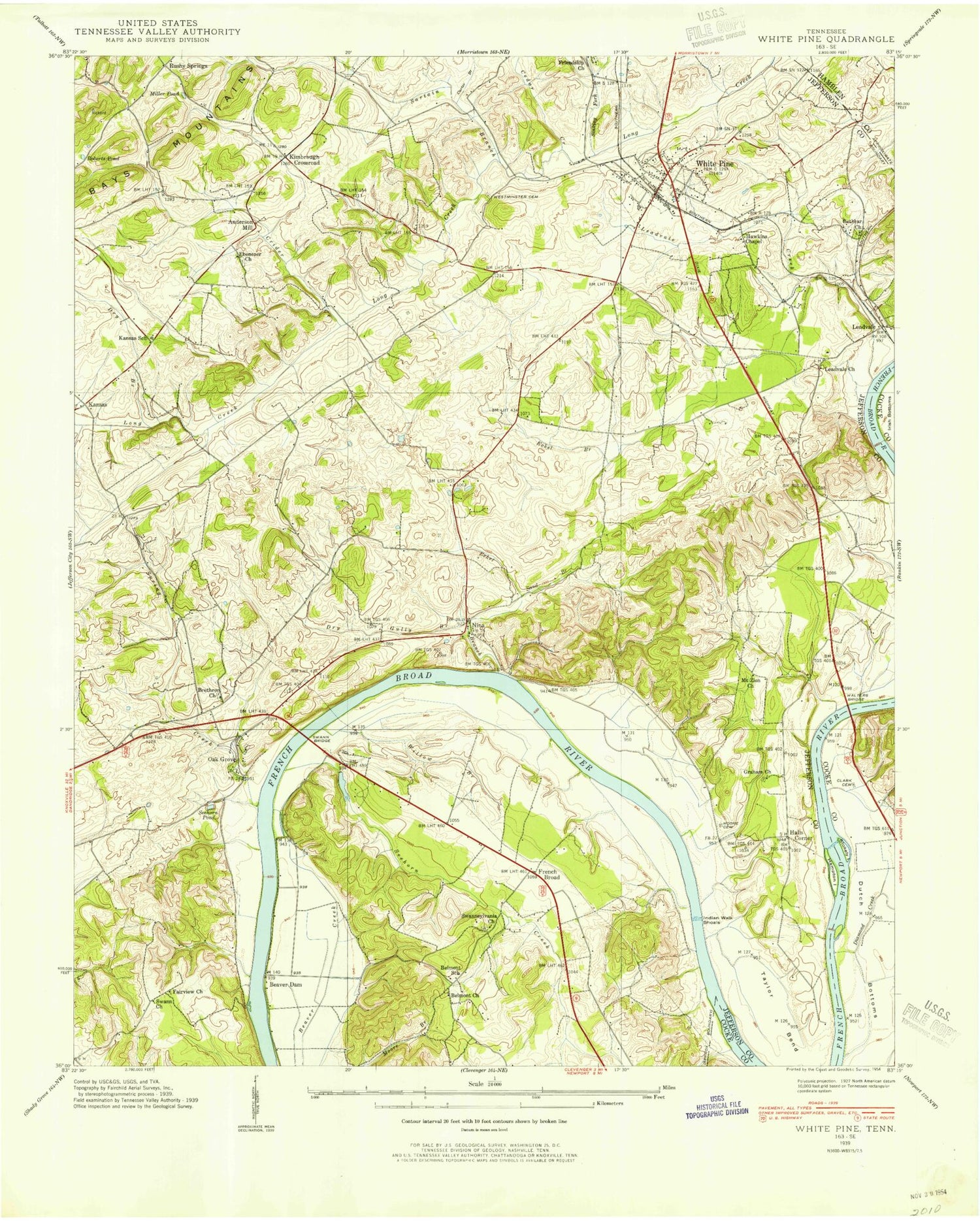 Classic USGS White Pine Tennessee 7.5'x7.5' Topo Map Image