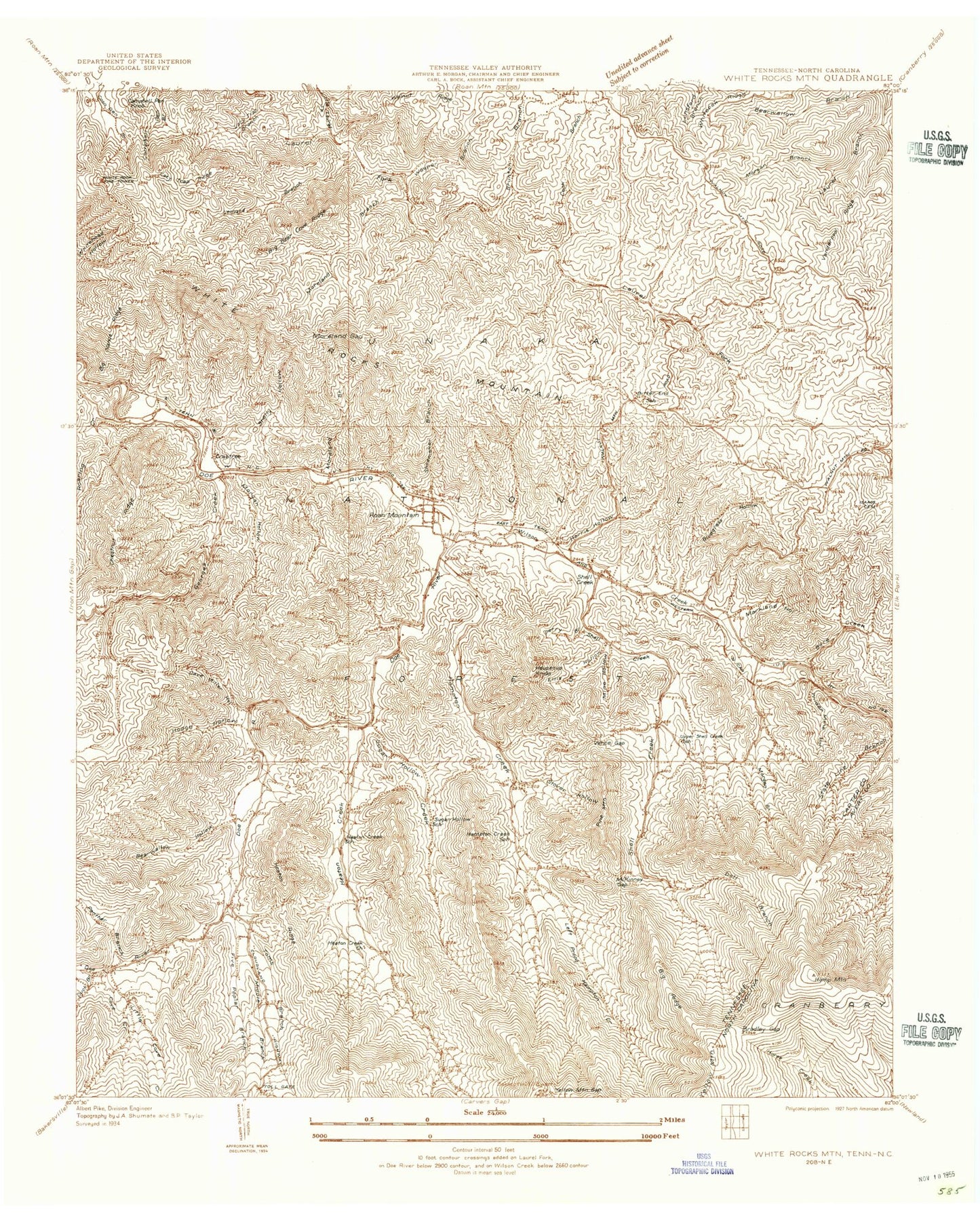 Classic USGS White Rocks Mountain Tennessee 7.5'x7.5' Topo Map Image
