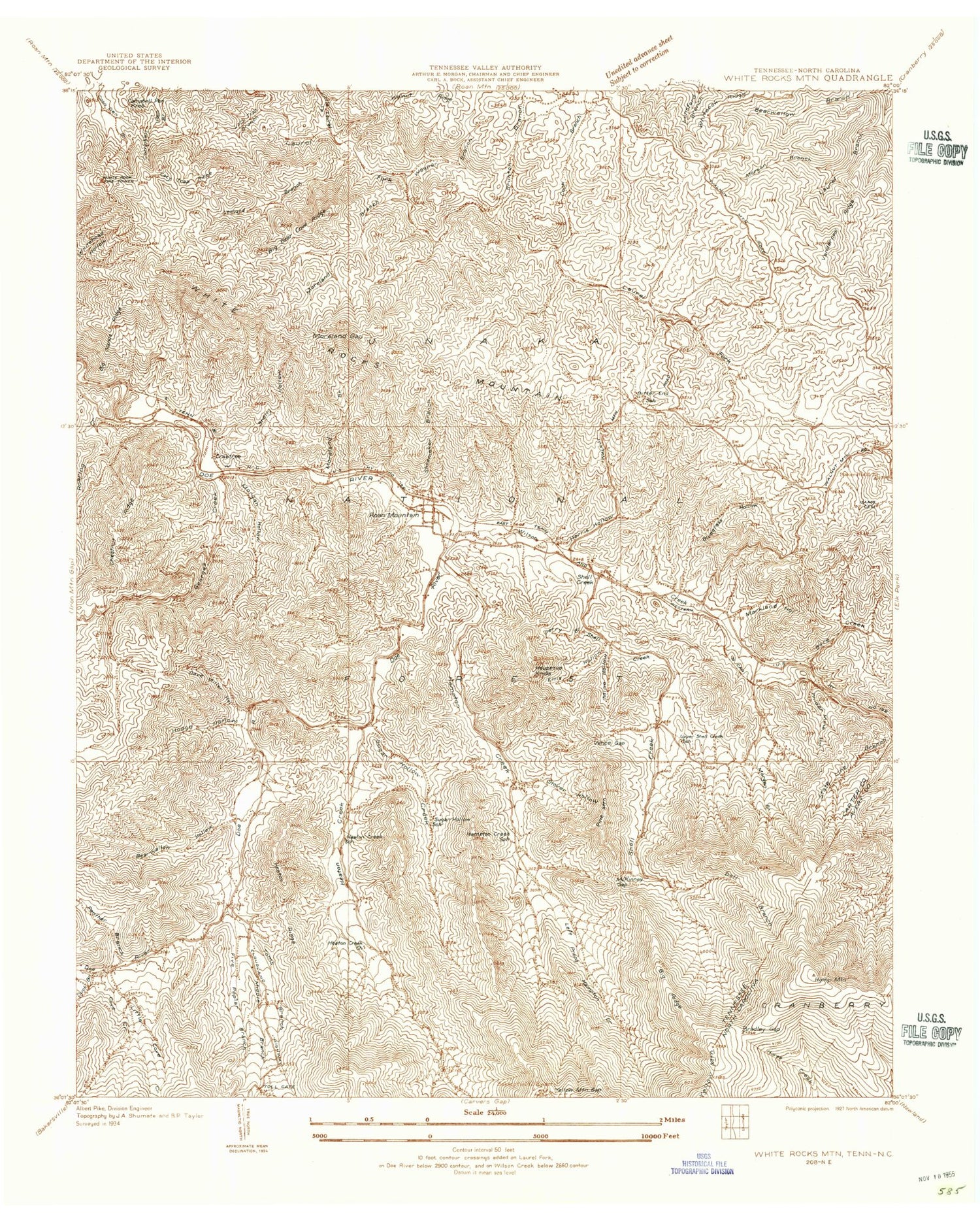 Classic USGS White Rocks Mountain Tennessee 7.5'x7.5' Topo Map Image