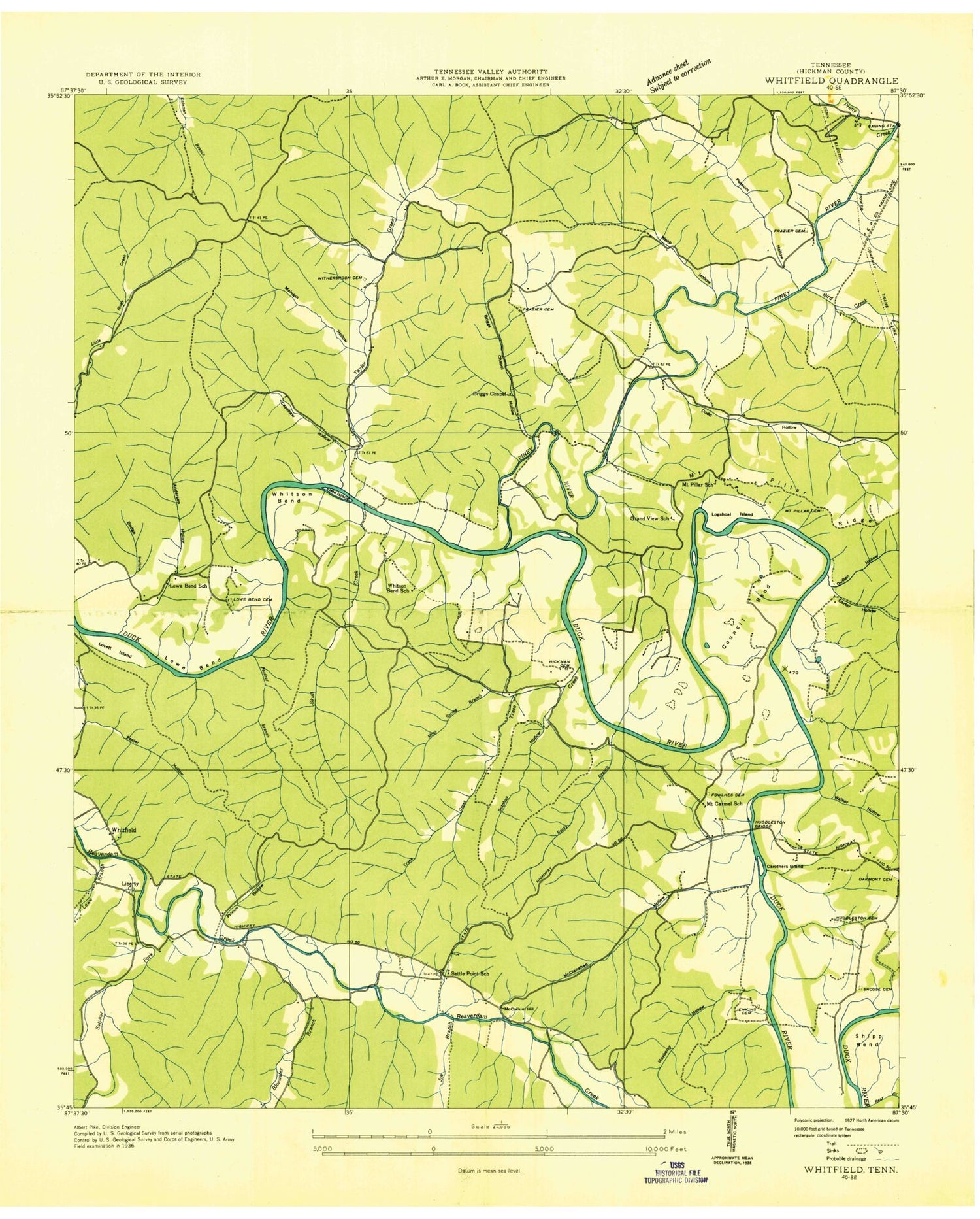 Classic USGS Whitfield Tennessee 7.5'x7.5' Topo Map Image