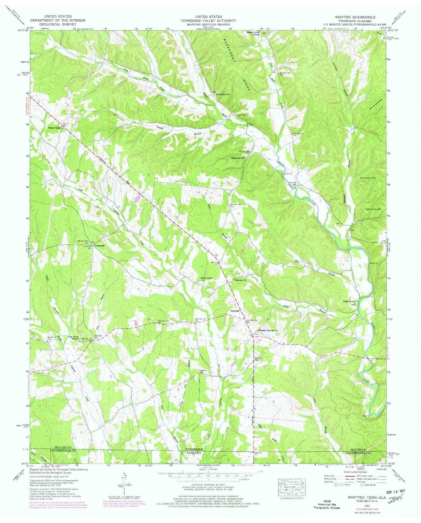Classic USGS Whitten Tennessee 7.5'x7.5' Topo Map Image