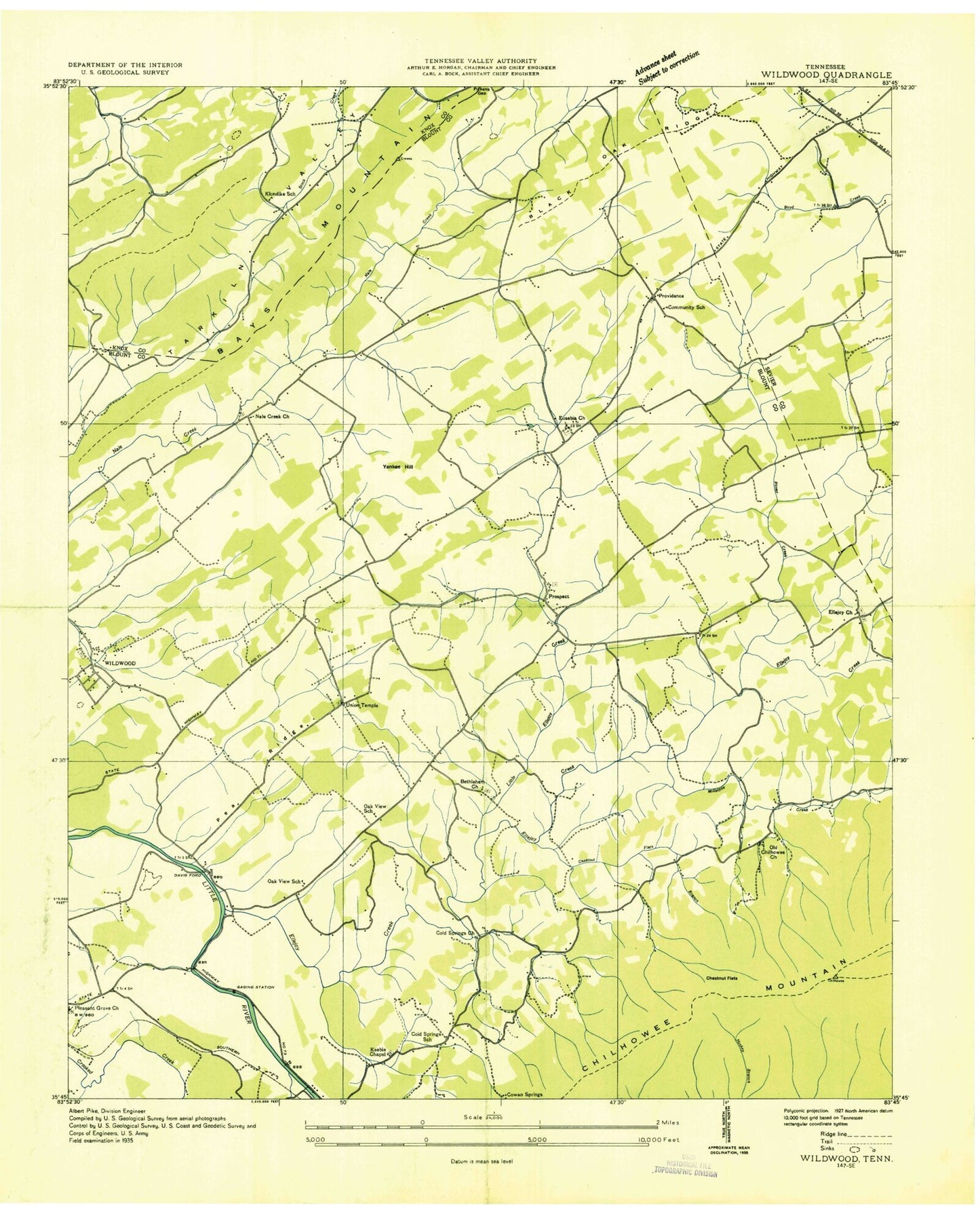 Classic USGS Wildwood Tennessee 7.5'x7.5' Topo Map Image