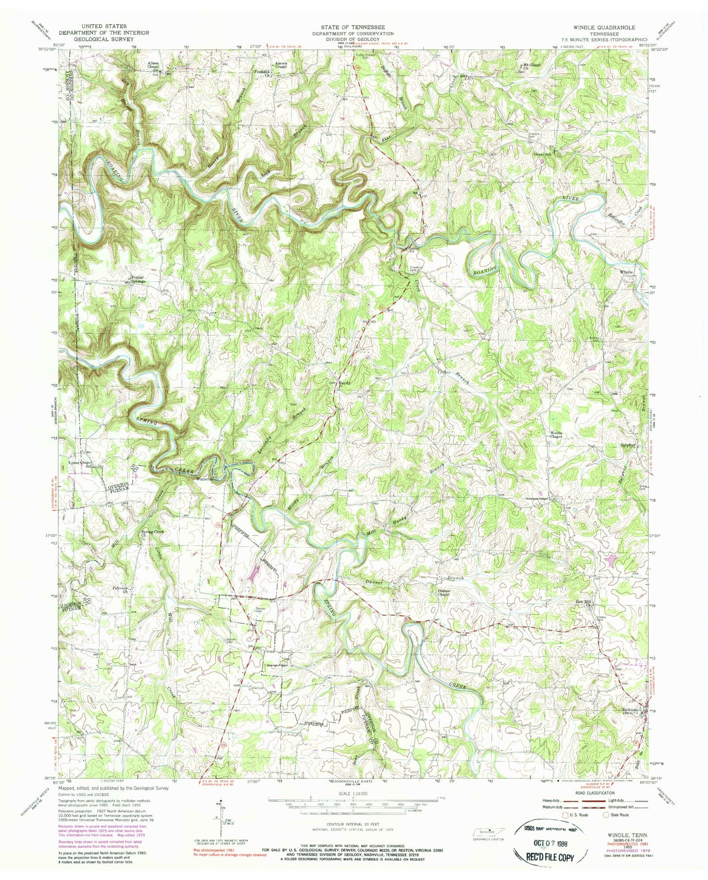 Classic USGS Windle Tennessee 7.5'x7.5' Topo Map Image