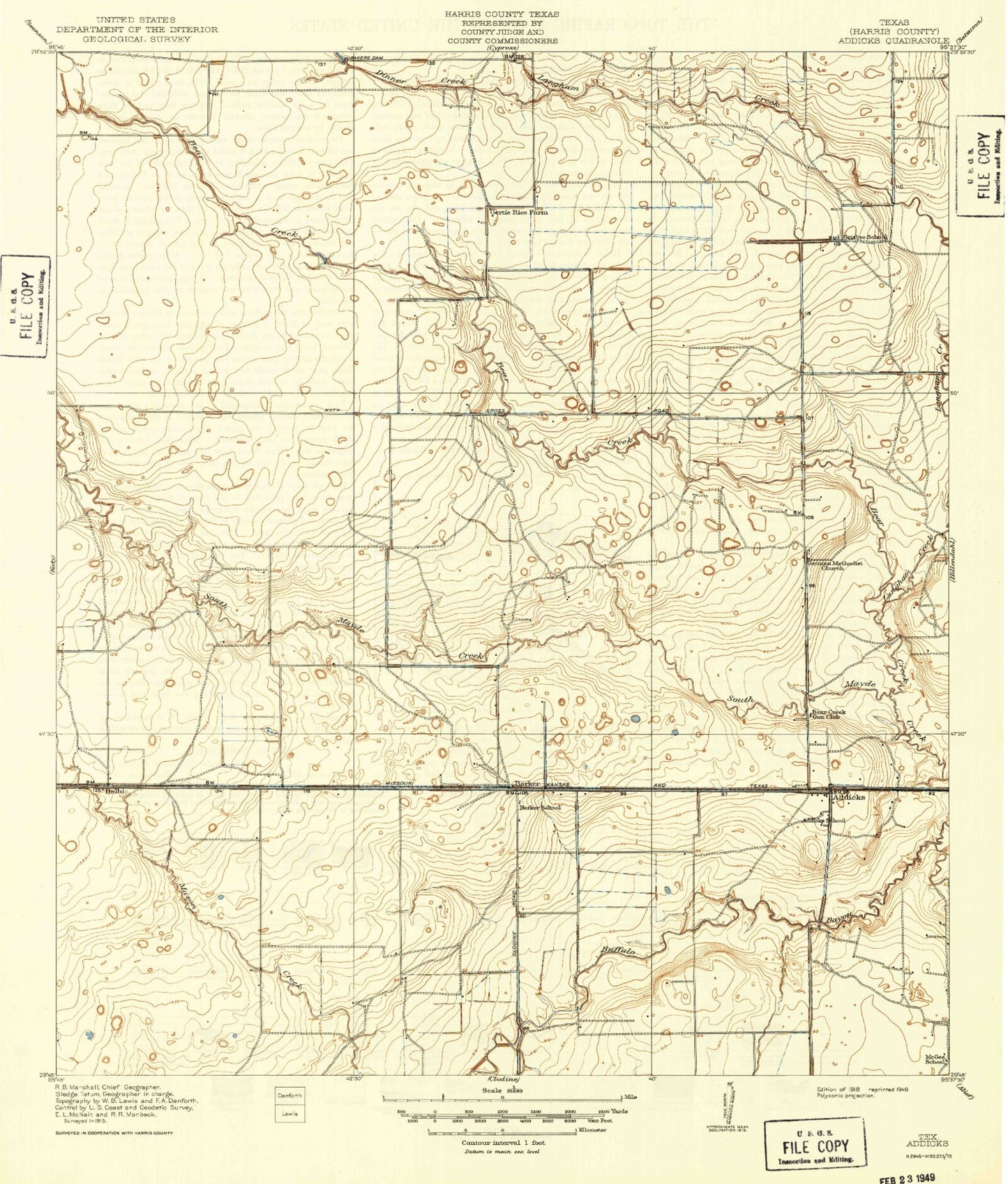 Classic USGS Addicks Texas 7.5'x7.5' Topo Map Image