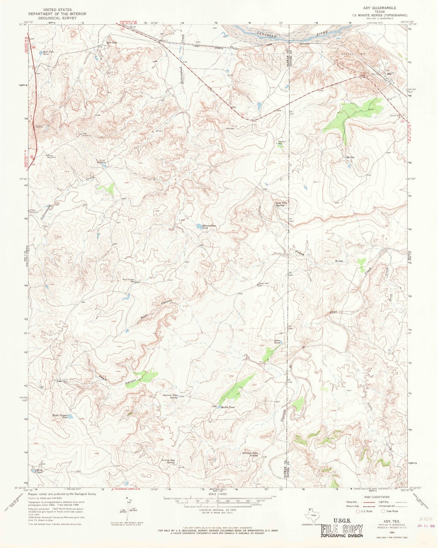 Classic USGS Ady Texas 7.5'x7.5' Topo Map Image