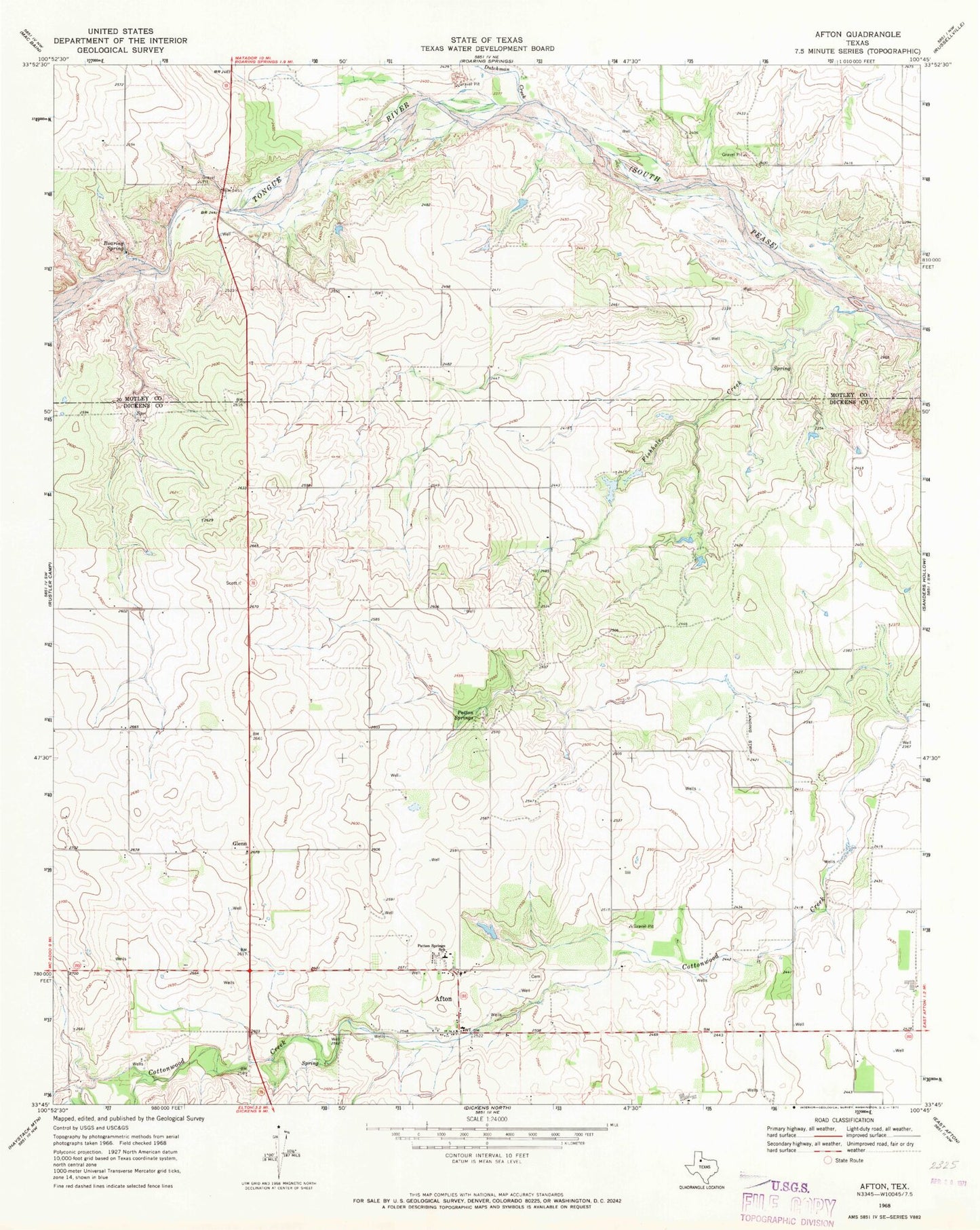 Classic USGS Afton Texas 7.5'x7.5' Topo Map Image
