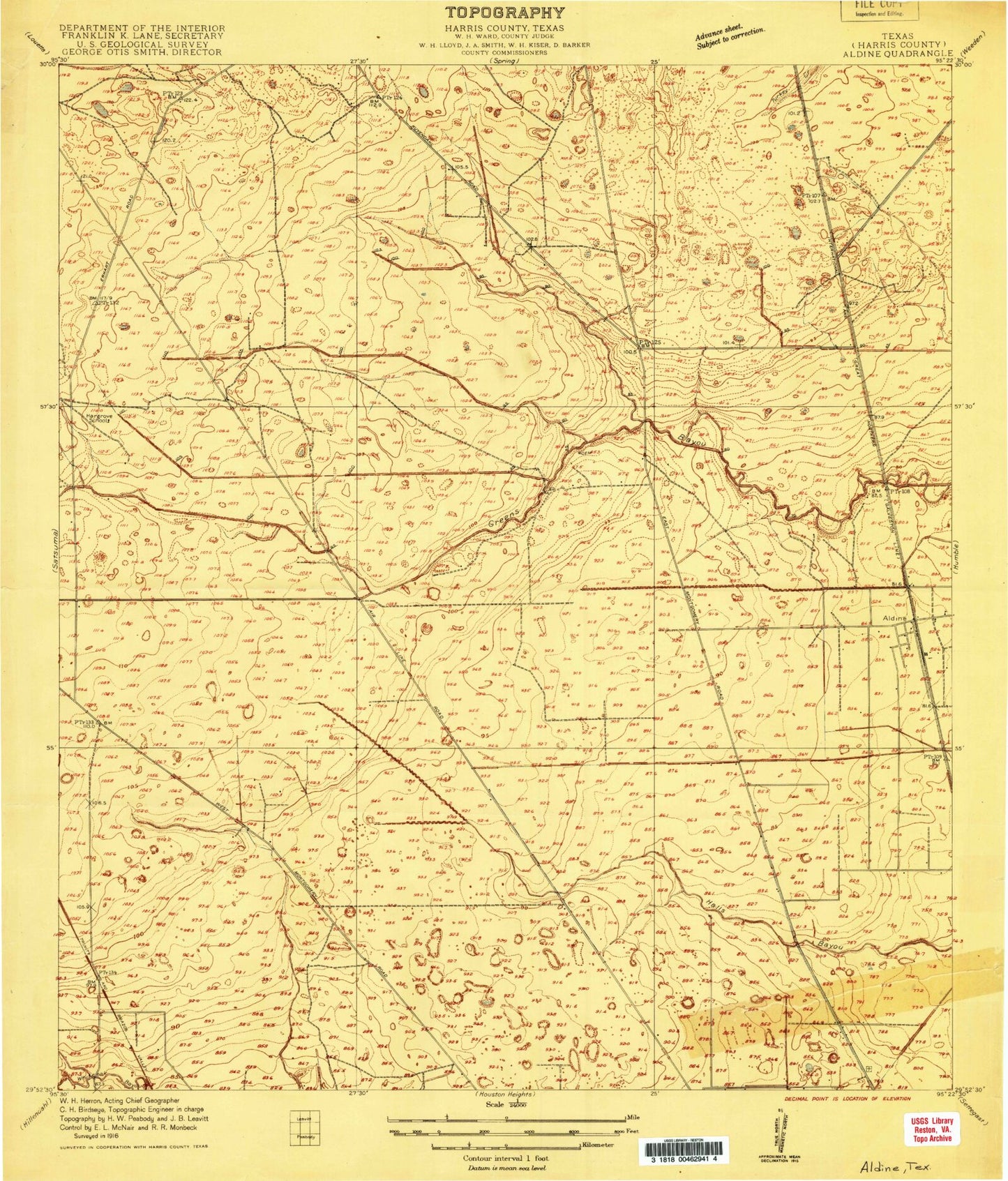 Classic USGS Aldine Texas 7.5'x7.5' Topo Map Image