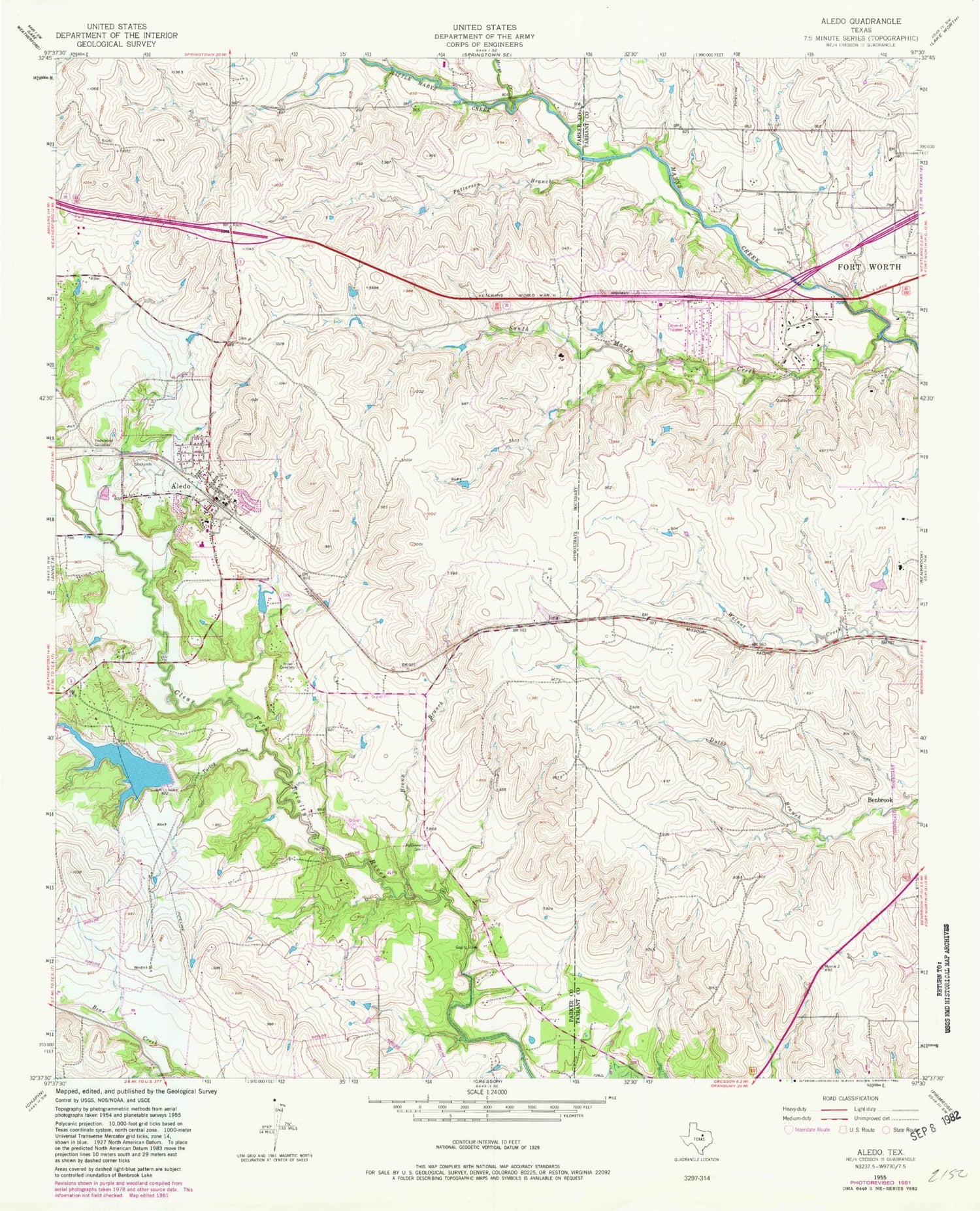 Classic USGS Aledo Texas 7.5'x7.5' Topo Map Image