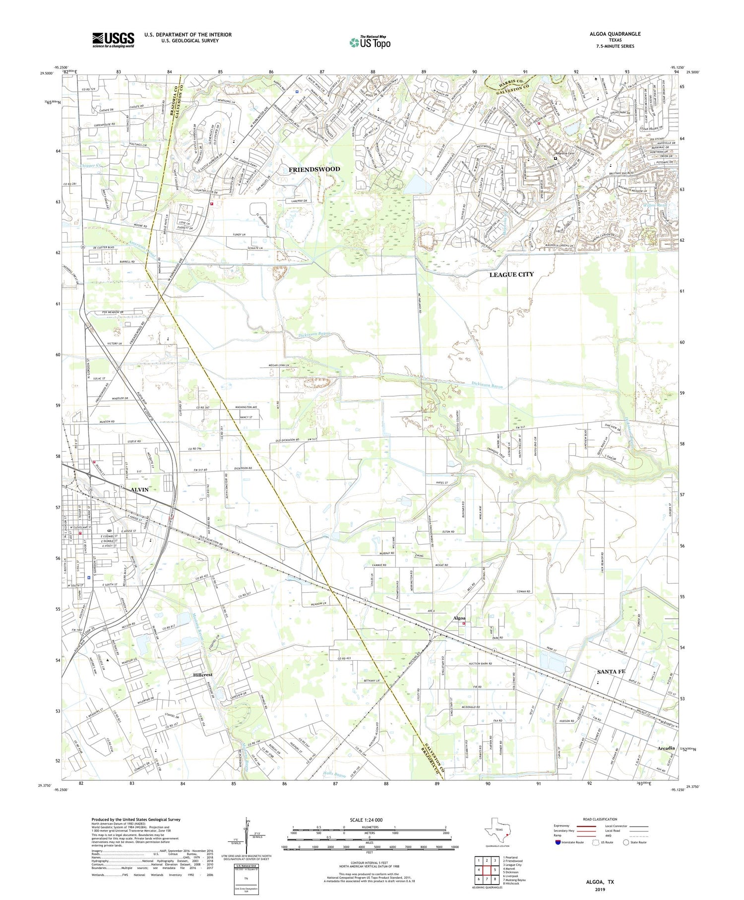 Algoa Texas US Topo Map Image