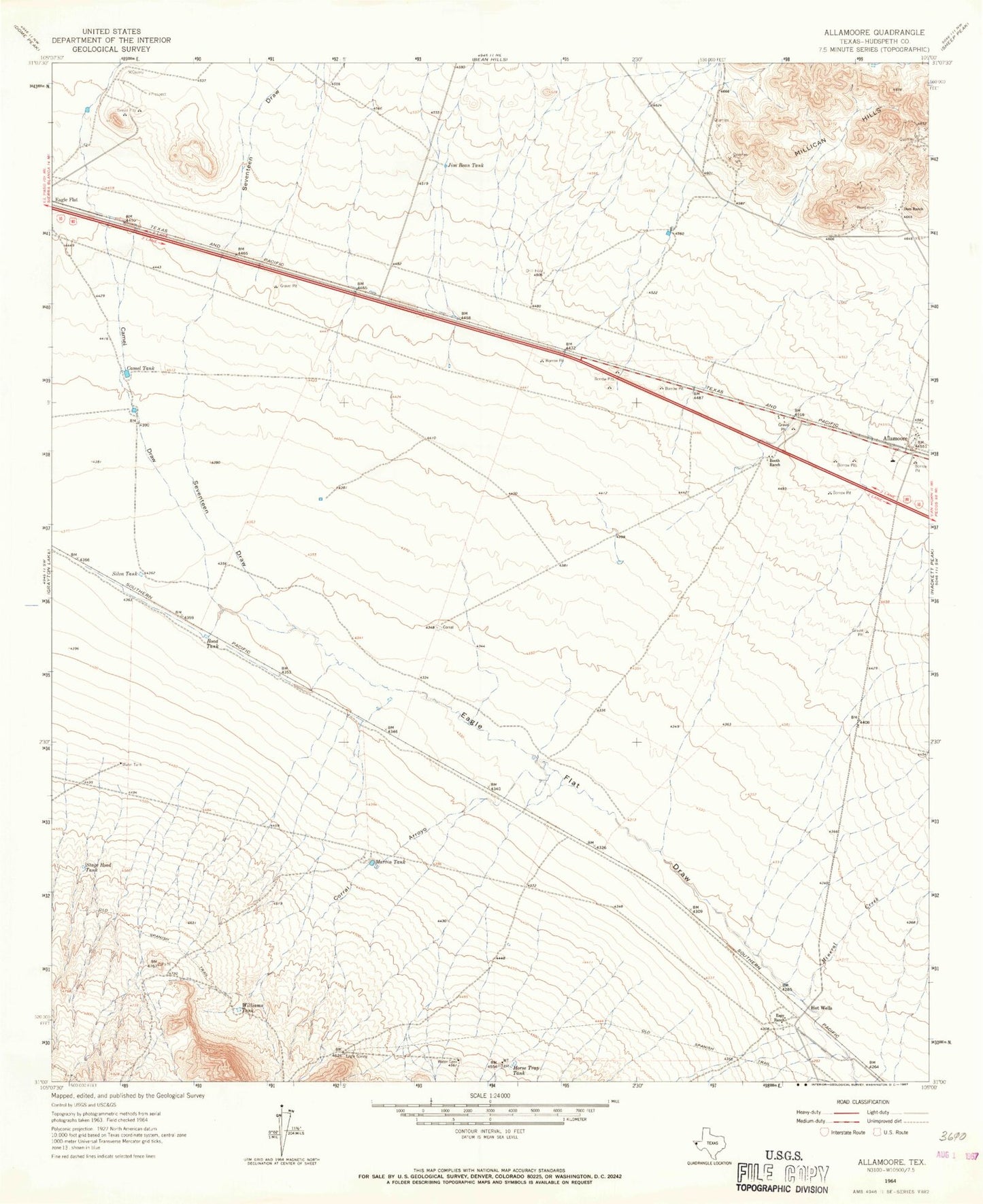 Classic USGS Allamoore Texas 7.5'x7.5' Topo Map Image