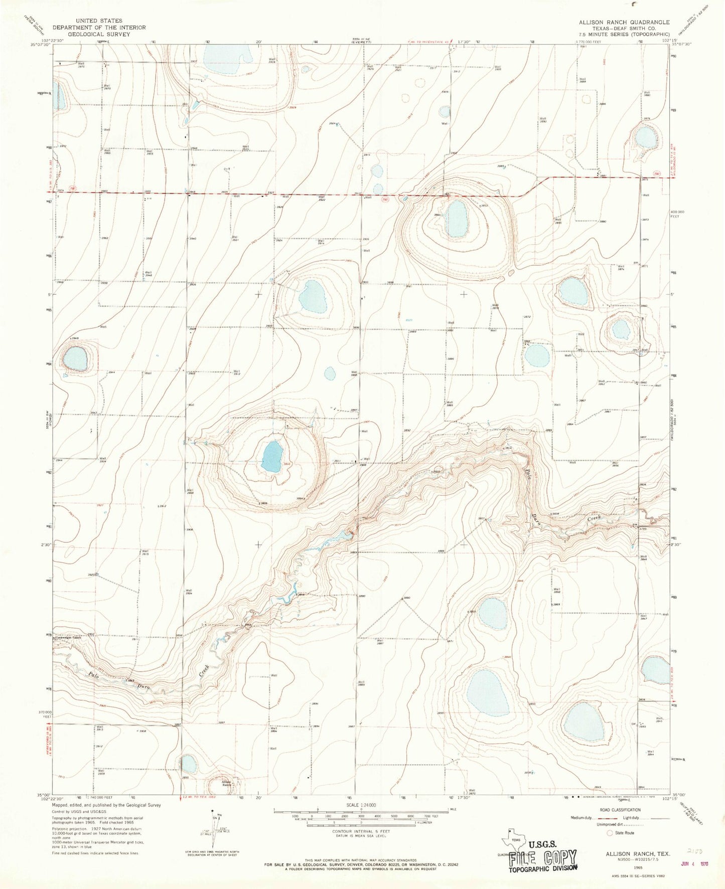 Classic USGS Allison Ranch Texas 7.5'x7.5' Topo Map Image