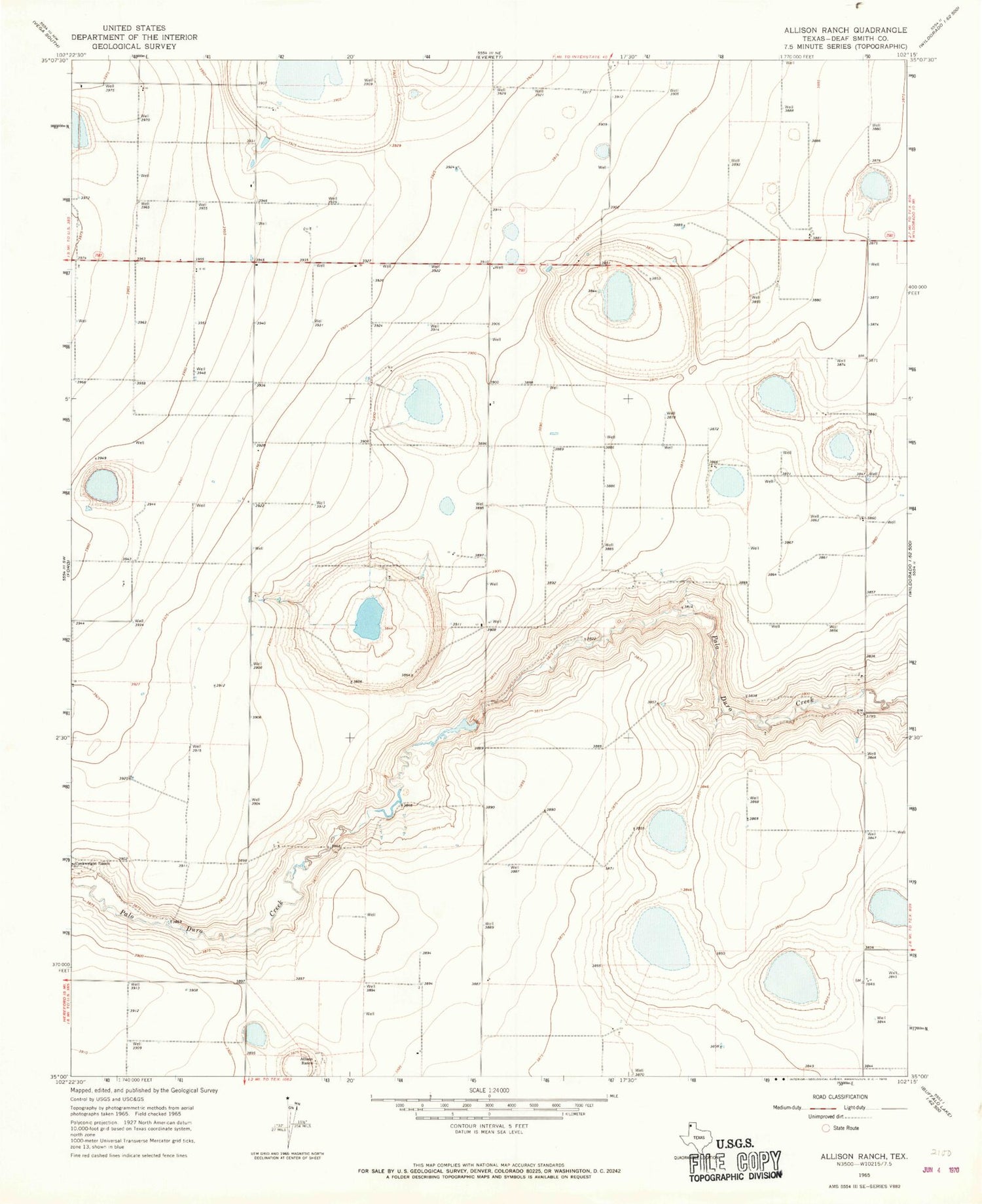 Classic USGS Allison Ranch Texas 7.5'x7.5' Topo Map Image