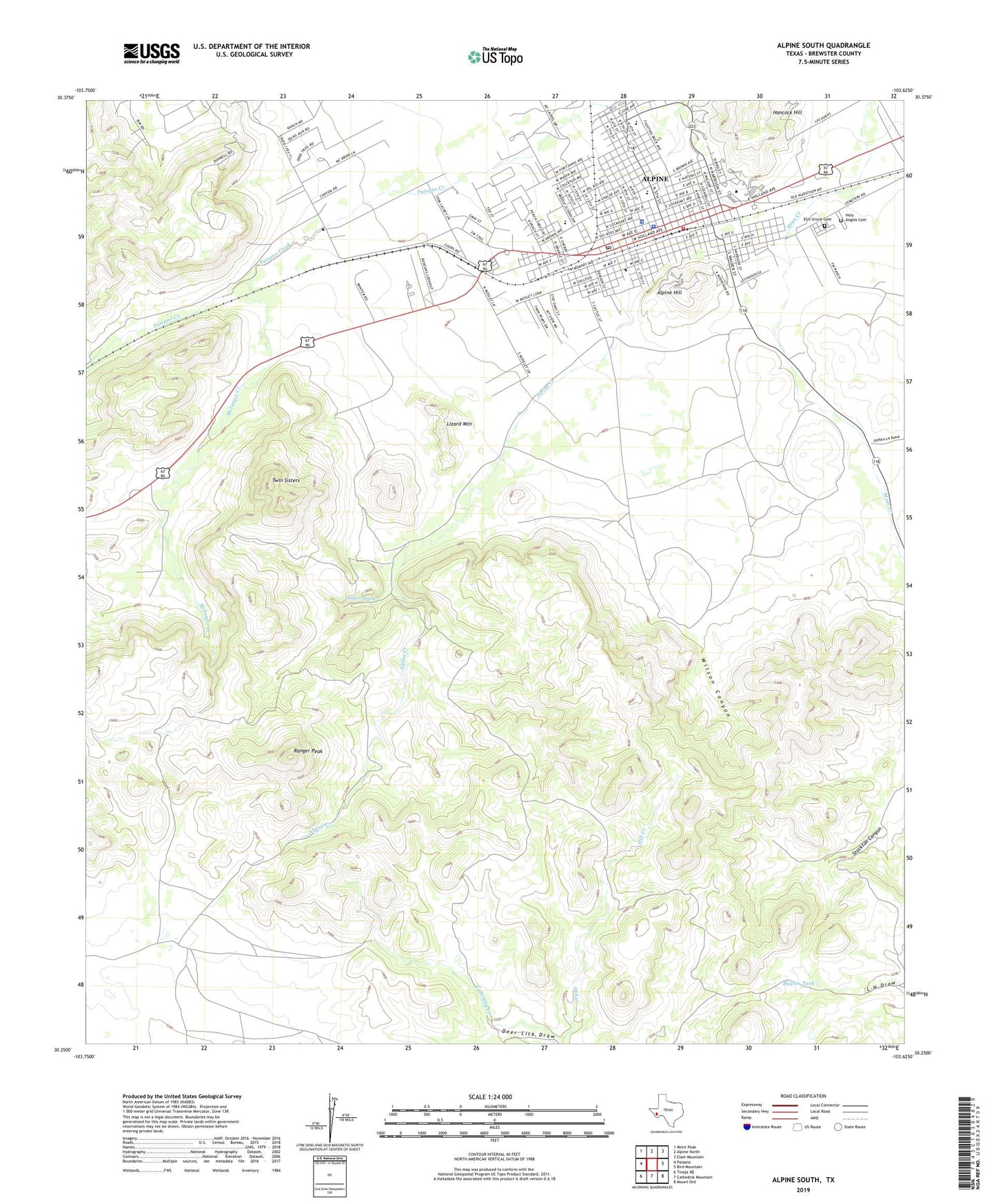 Alpine South Texas US Topo Map Image