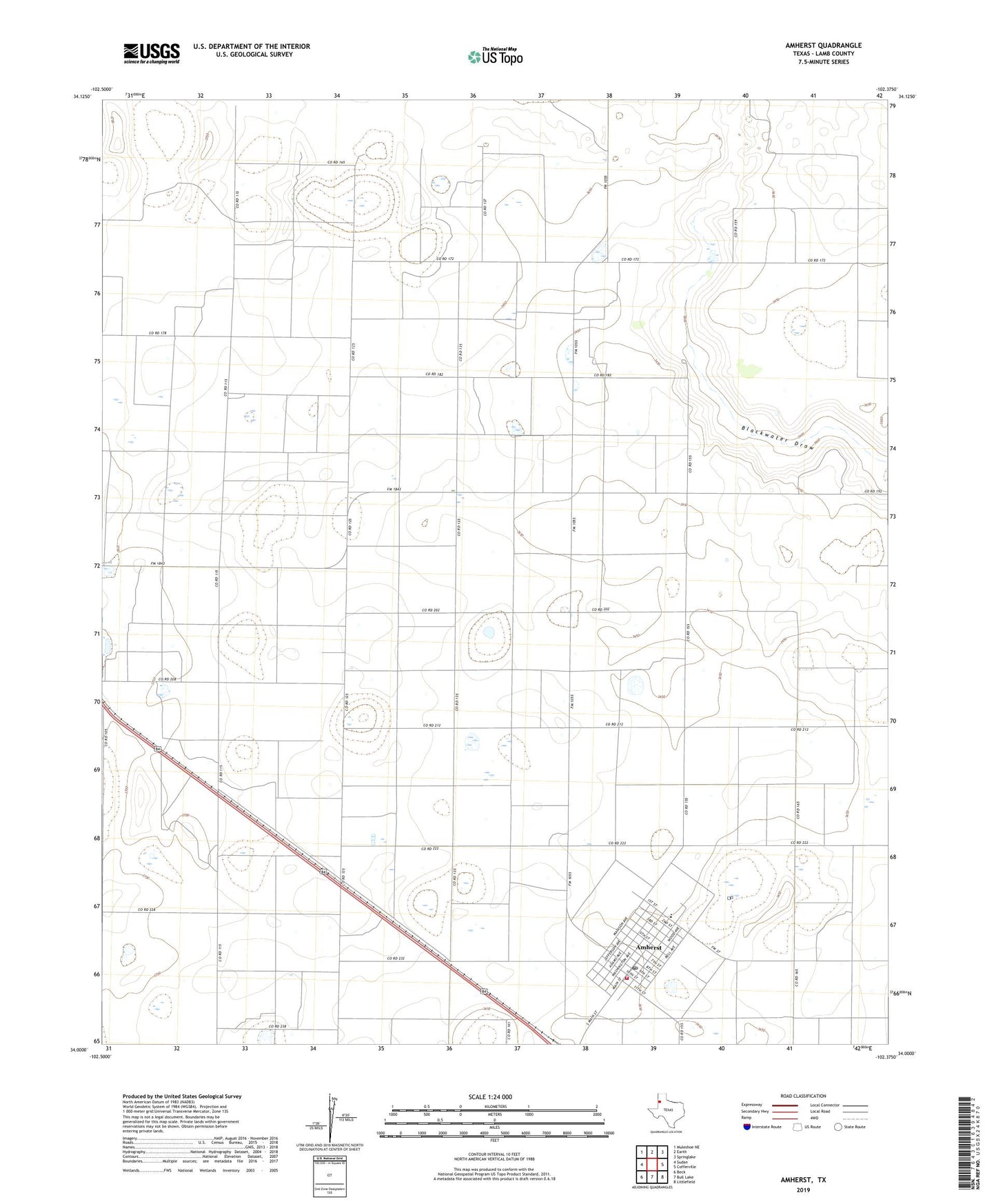 Amherst Texas US Topo Map Image