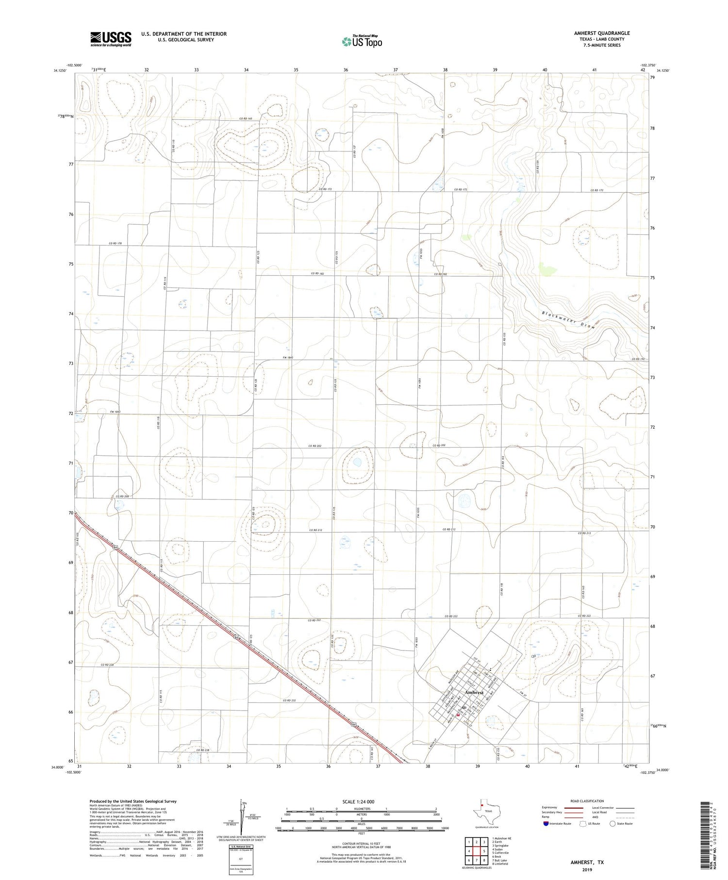 Amherst Texas US Topo Map Image