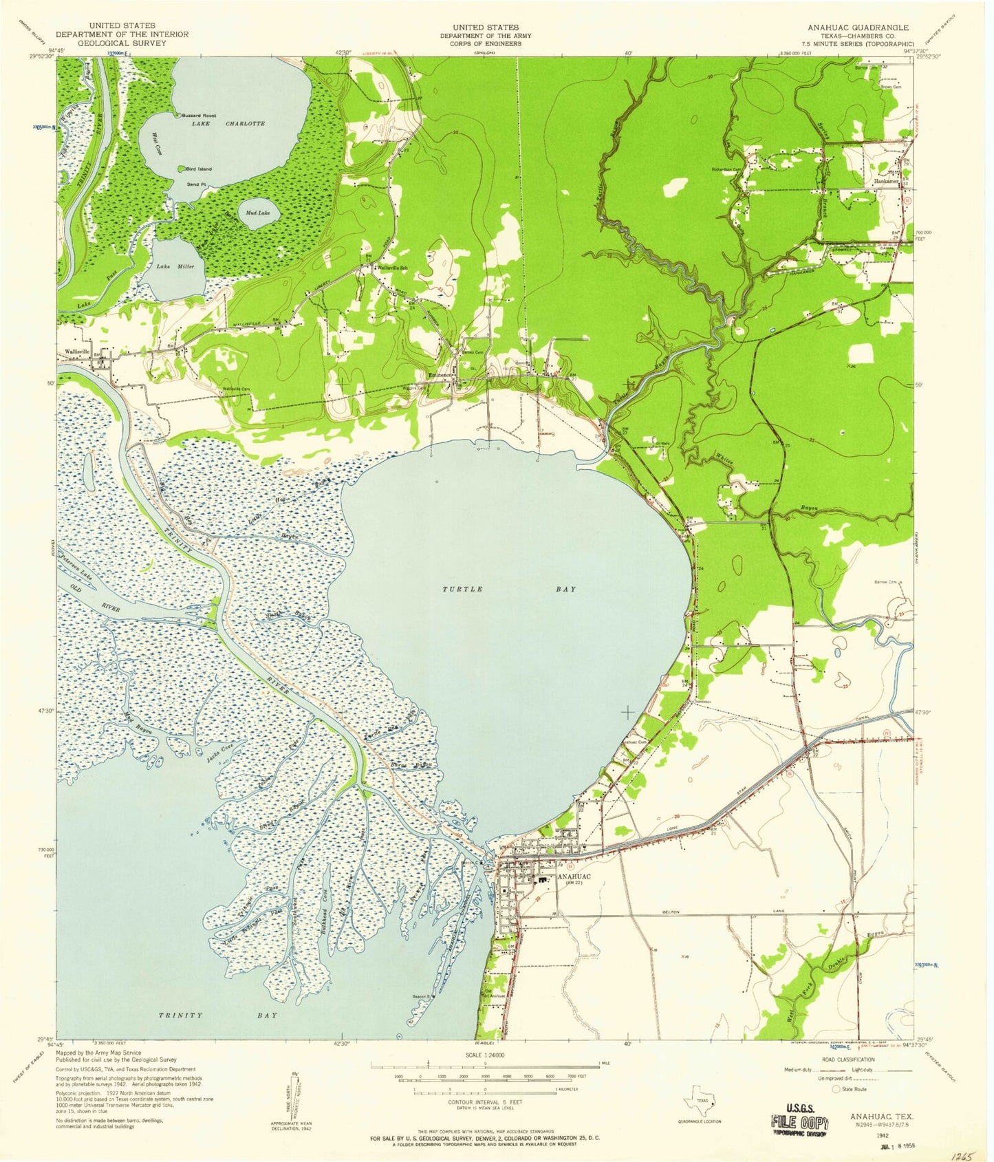Classic USGS Anahuac Texas 7.5'x7.5' Topo Map Image