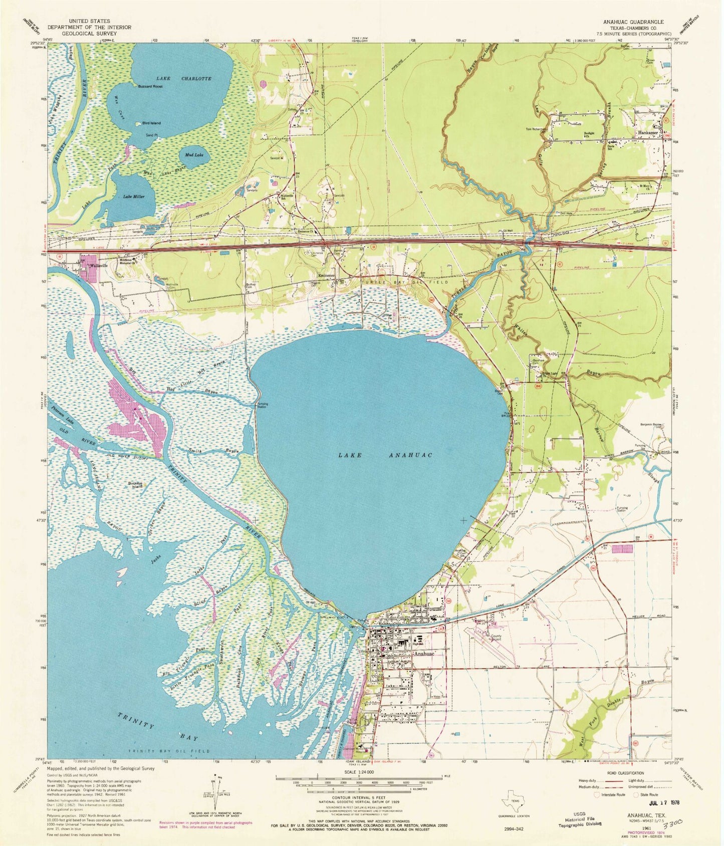 Classic USGS Anahuac Texas 7.5'x7.5' Topo Map Image