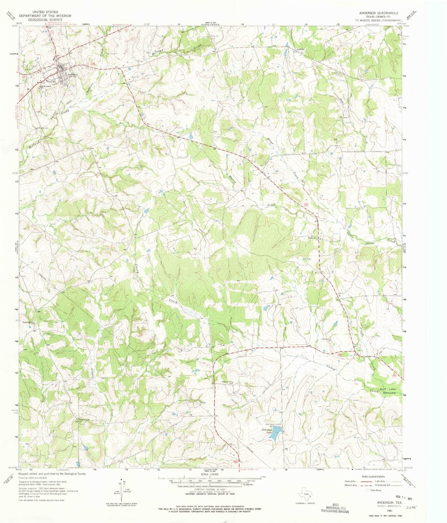 Classic USGS Anderson Texas 7.5'x7.5' Topo Map Image