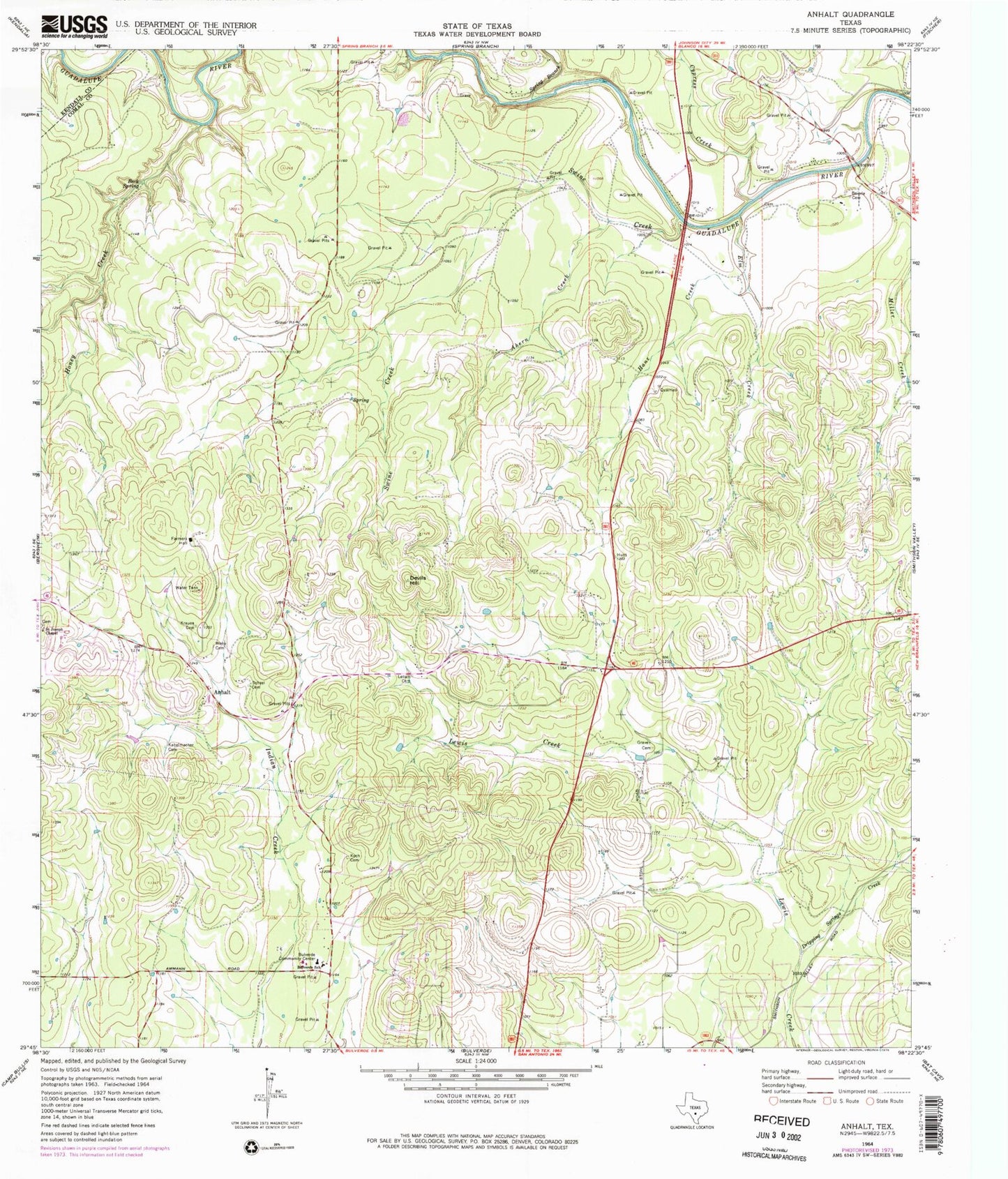Classic USGS Anhalt Texas 7.5'x7.5' Topo Map Image