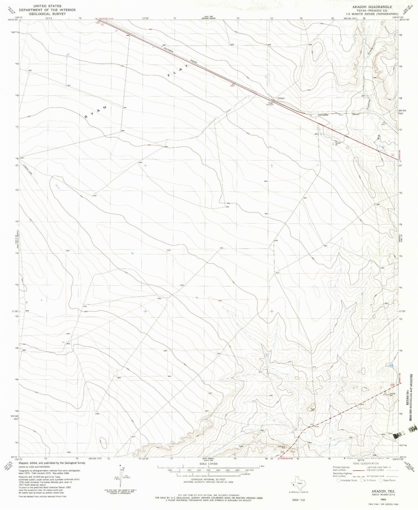 Classic USGS Aragon Texas 7.5'x7.5' Topo Map Image