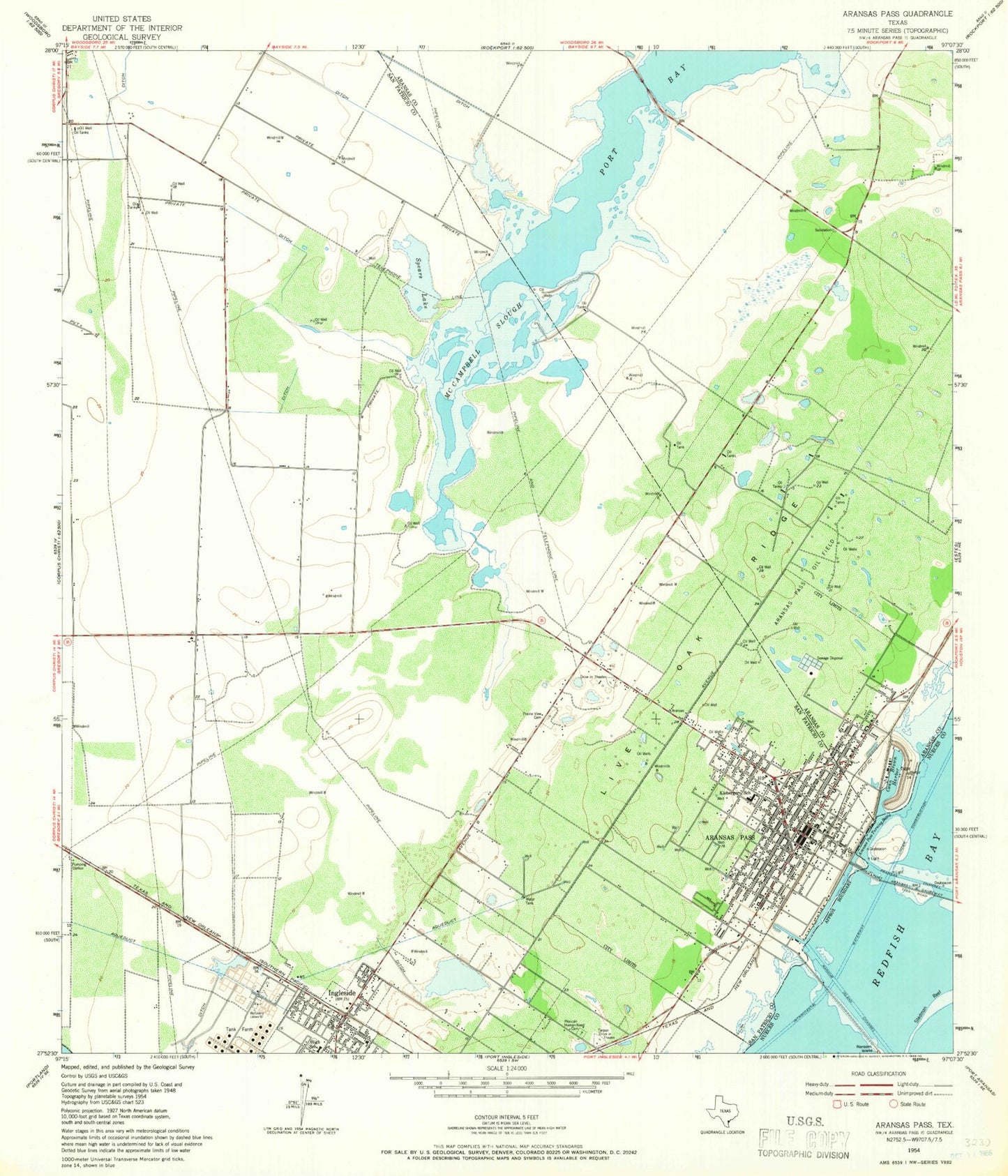 Classic USGS Aransas Pass Texas 7.5'x7.5' Topo Map Image