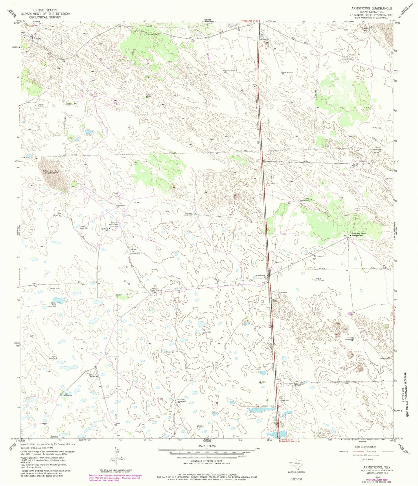Classic USGS Armstrong Texas 7.5'x7.5' Topo Map Image