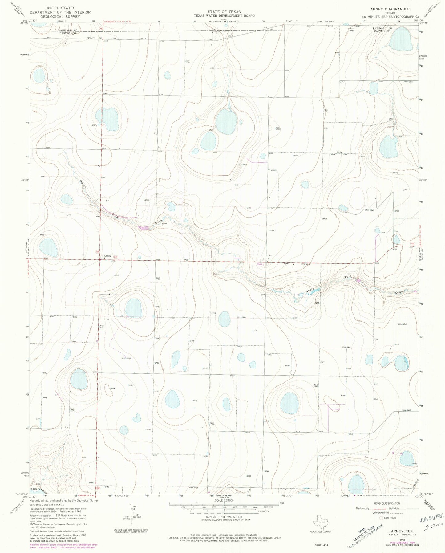 Classic USGS Arney Texas 7.5'x7.5' Topo Map Image