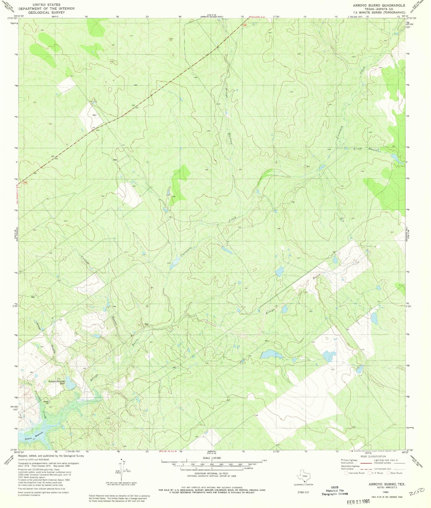 Classic USGS Arroyo Burro Texas 7.5'x7.5' Topo Map Image