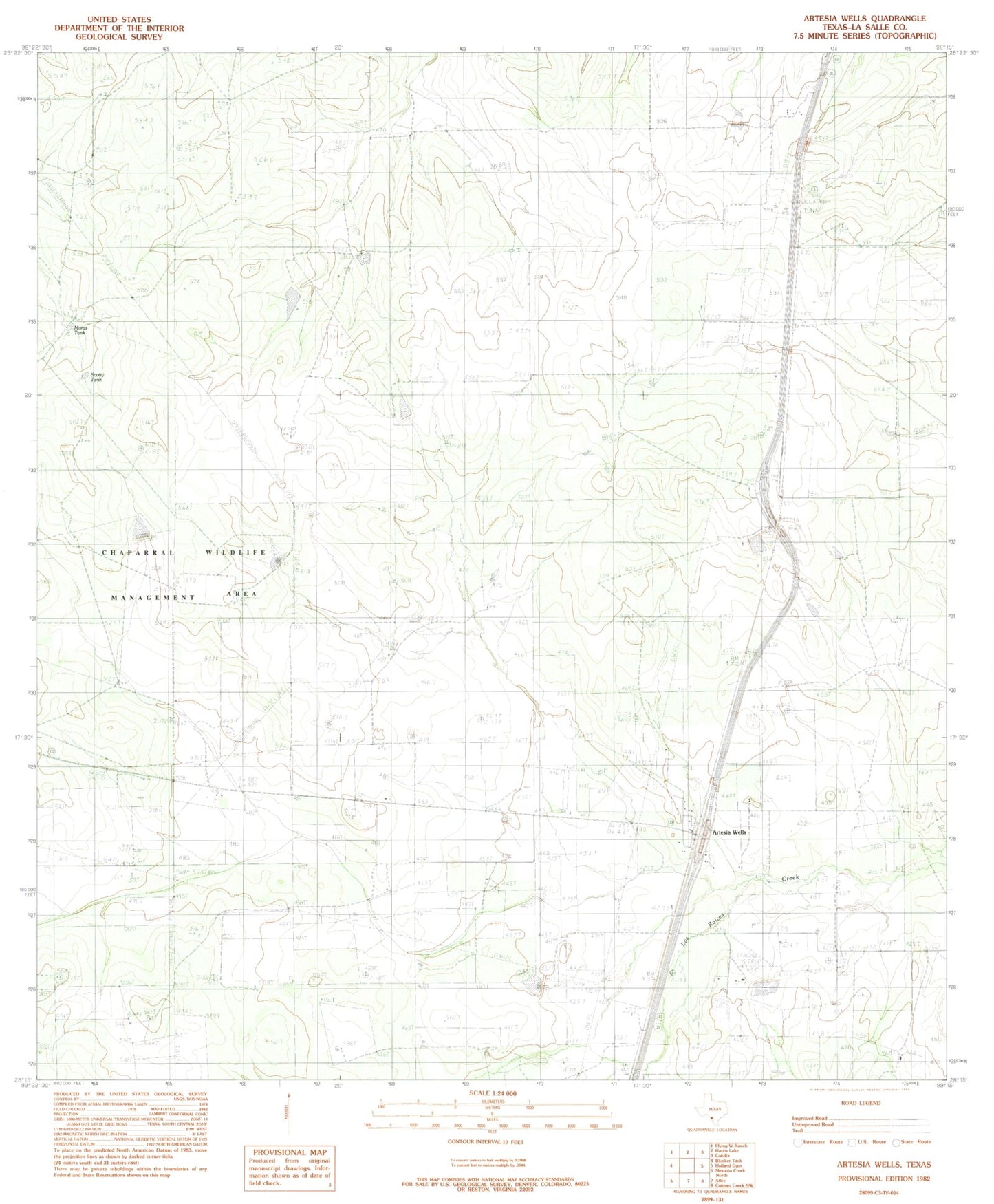 Classic USGS Artesia Wells Texas 7.5'x7.5' Topo Map Image