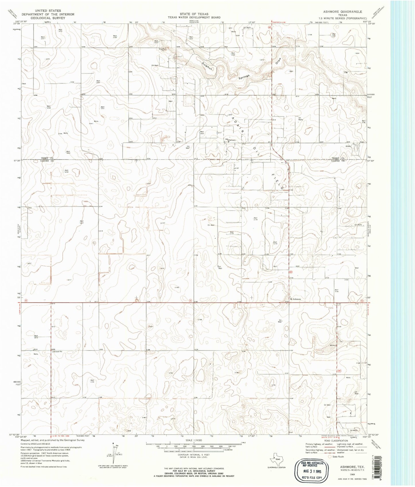 Classic USGS Ashmore Texas 7.5'x7.5' Topo Map Image