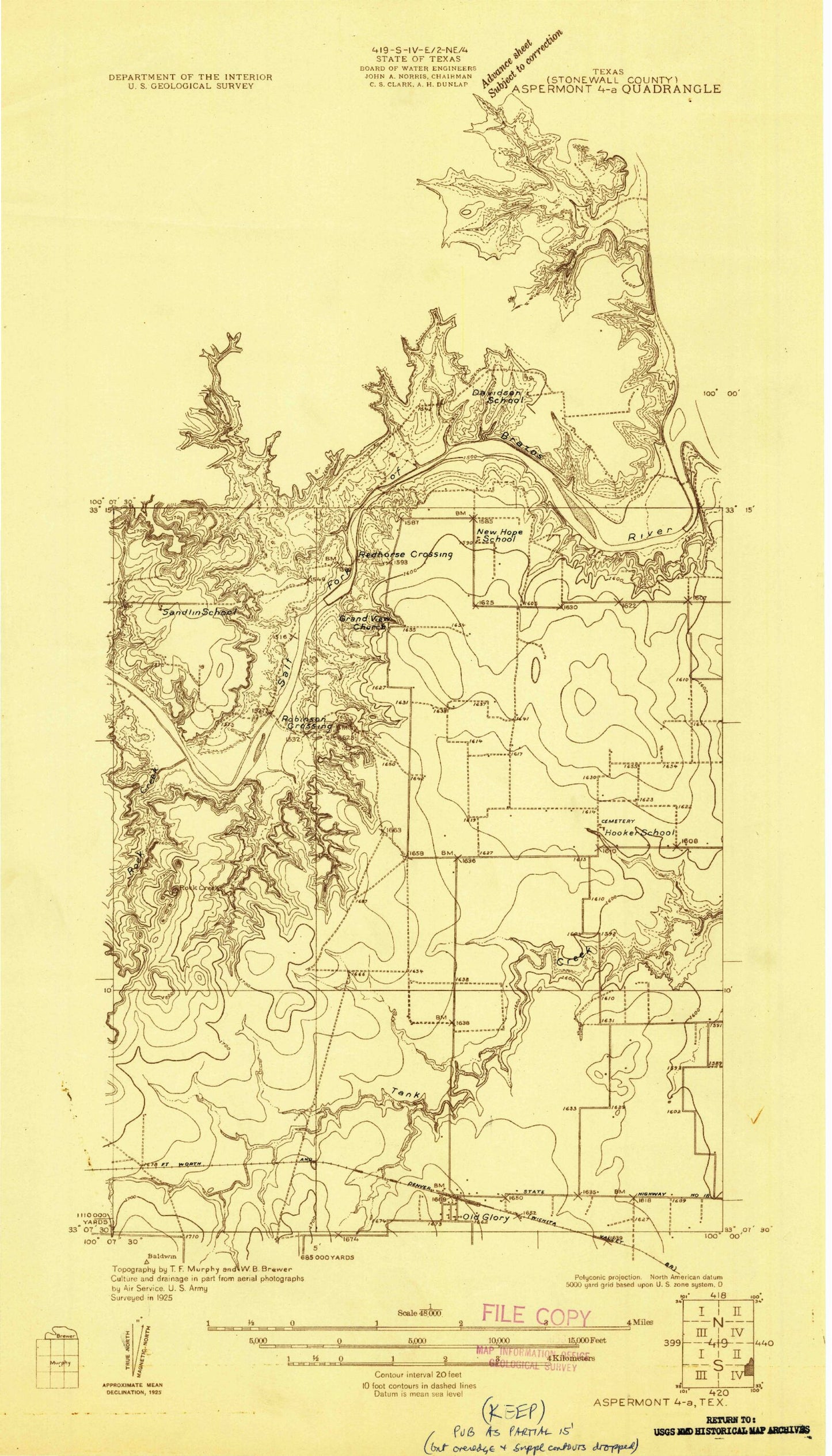 Classic USGS Old Glory Texas 7.5'x7.5' Topo Map Image