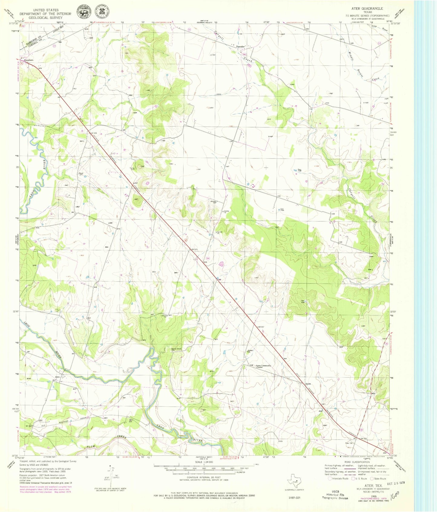 Classic USGS Ater Texas 7.5'x7.5' Topo Map Image