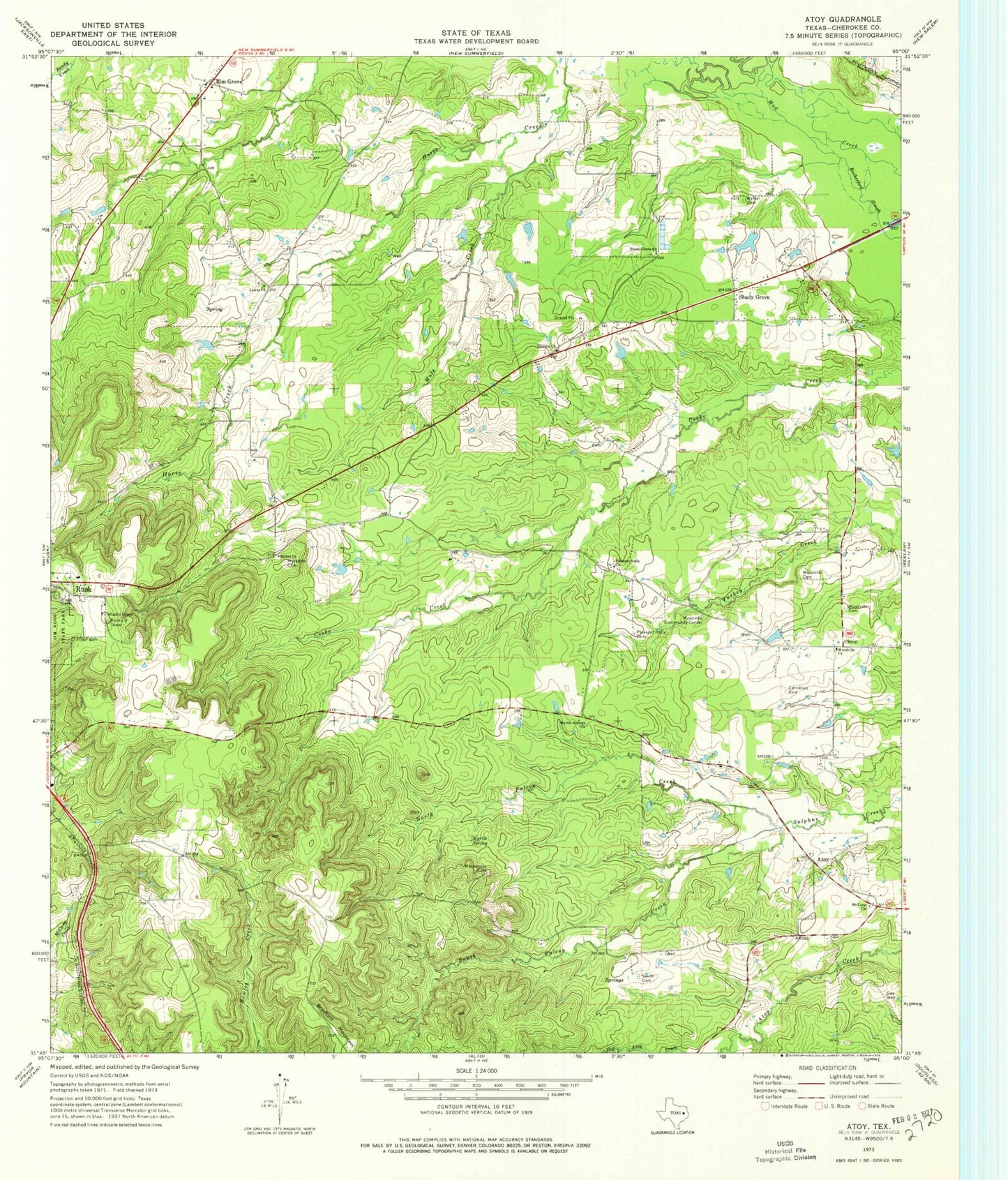 Classic USGS Atoy Texas 7.5'x7.5' Topo Map Image