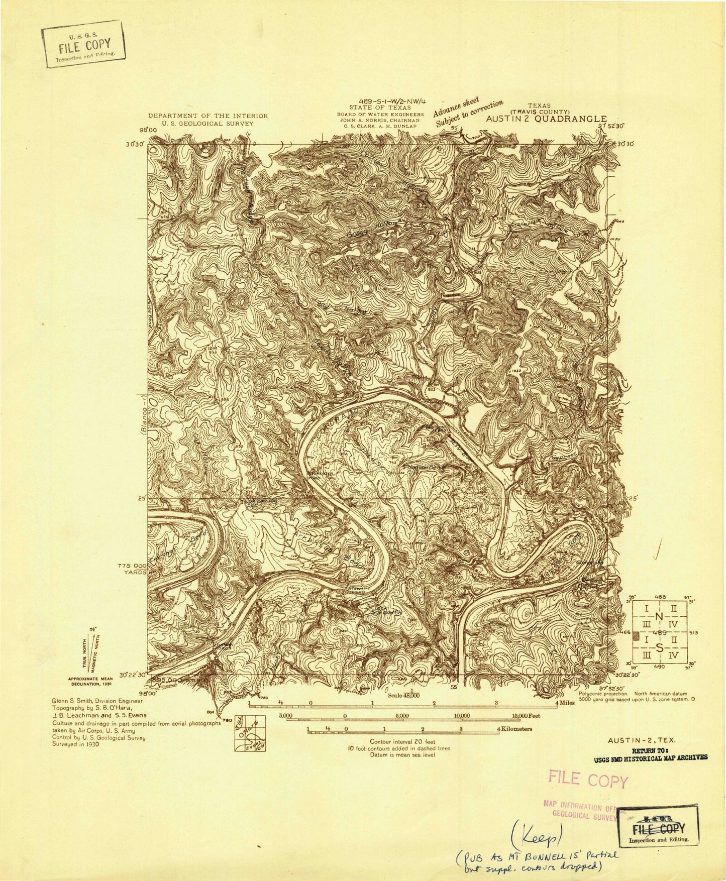 Classic USGS Mansfield Dam Texas 7.5'x7.5' Topo Map Image