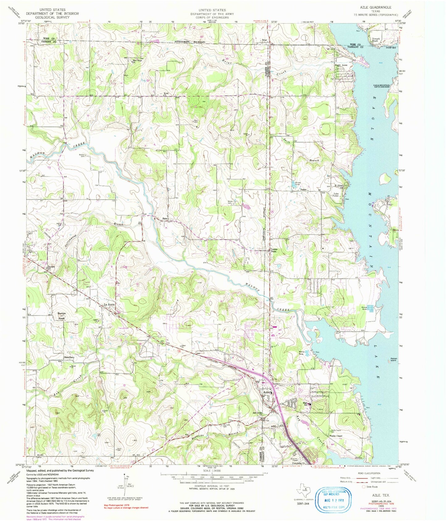 Classic USGS Azle Texas 7.5'x7.5' Topo Map Image
