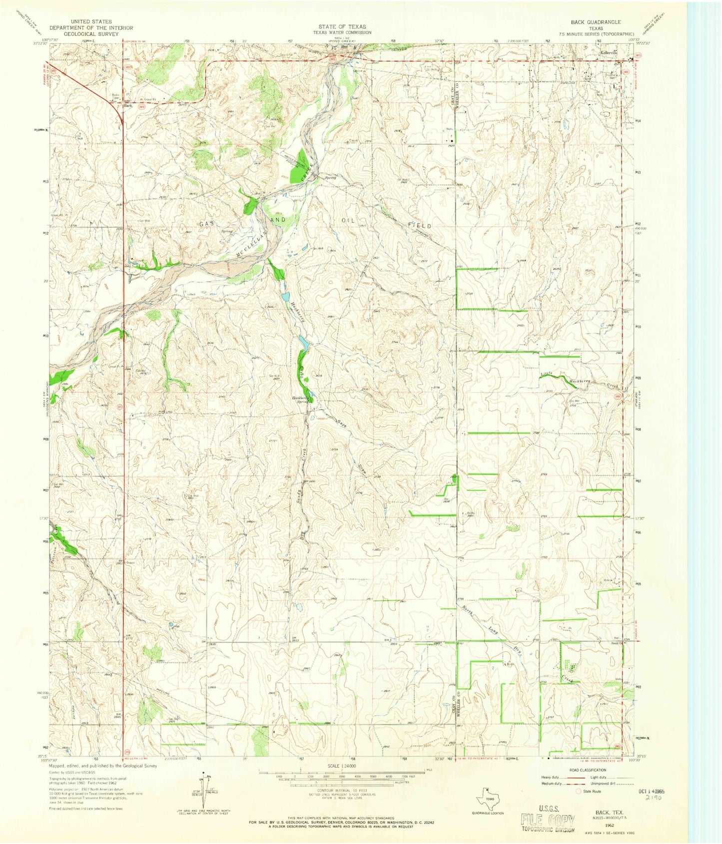 Classic USGS Back Texas 7.5'x7.5' Topo Map Image
