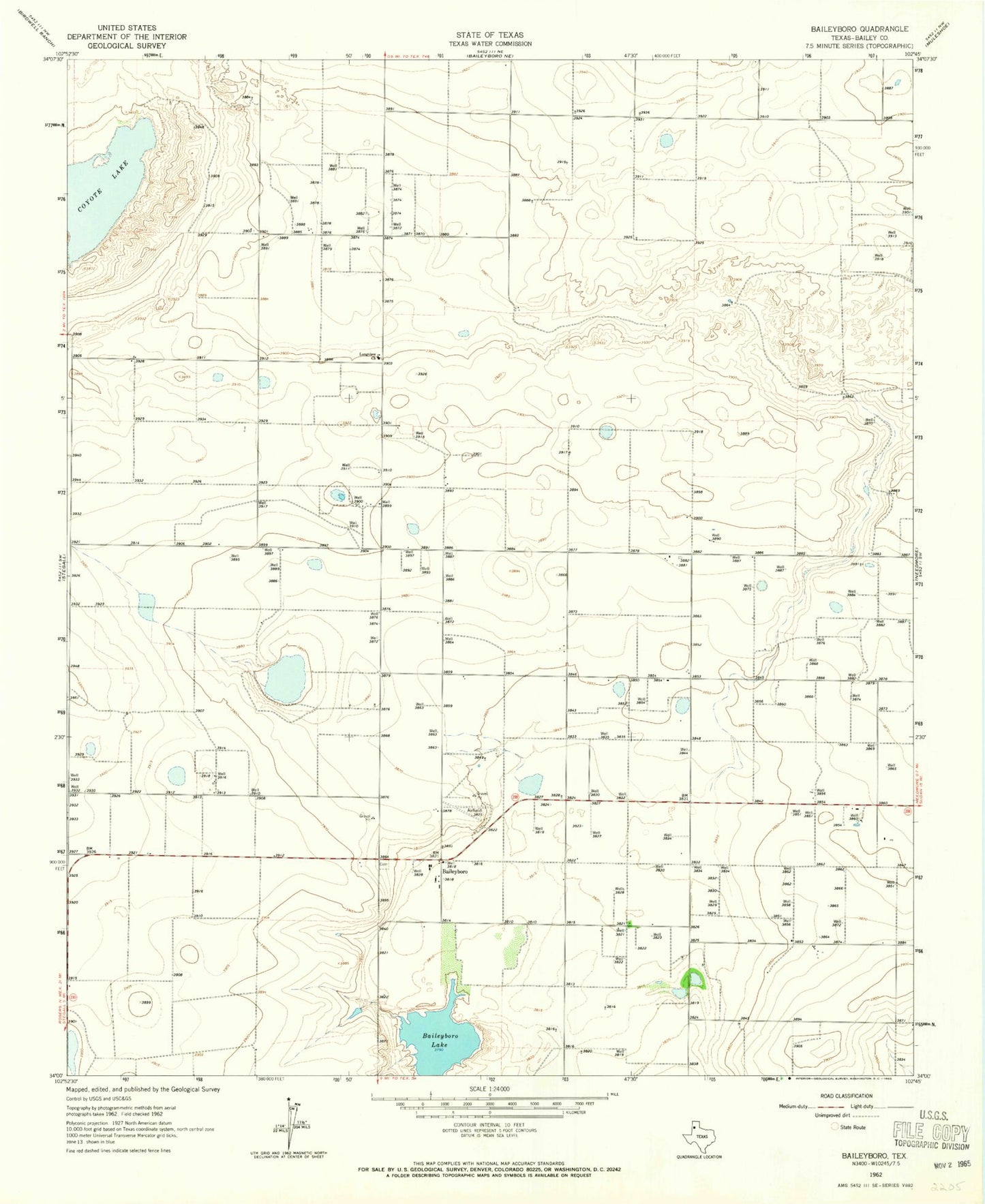 Classic USGS Baileyboro Texas 7.5'x7.5' Topo Map Image