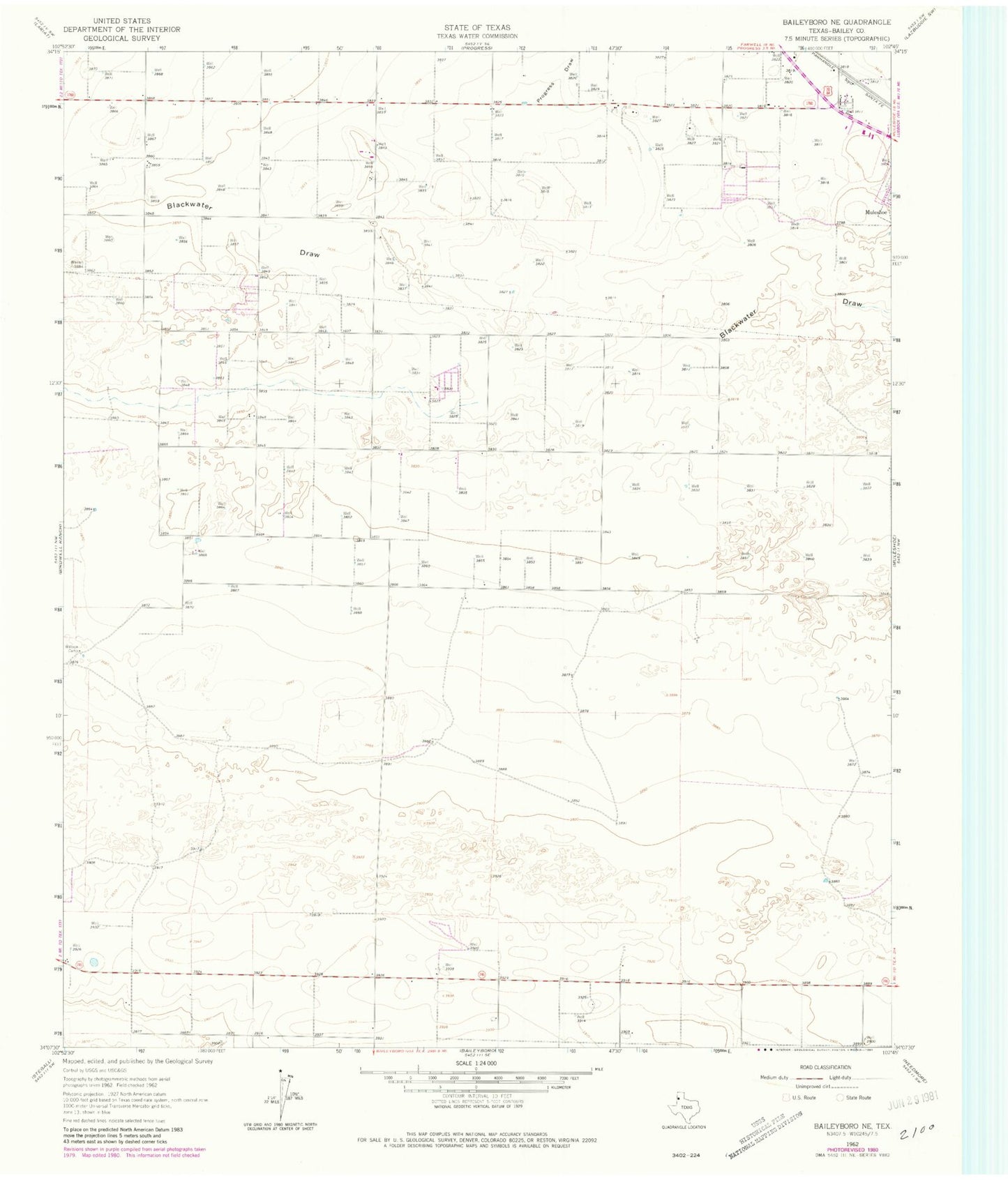 Classic USGS Baileyboro NE Texas 7.5'x7.5' Topo Map Image