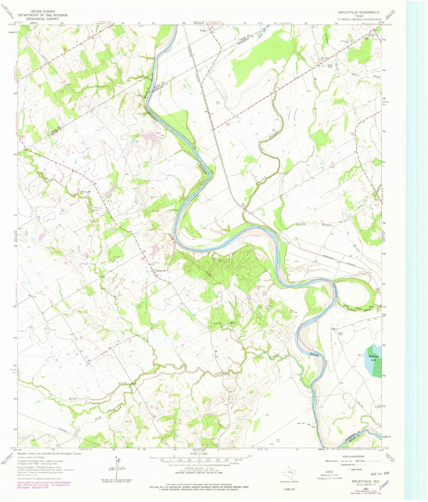 Classic USGS Baileyville Texas 7.5'x7.5' Topo Map Image