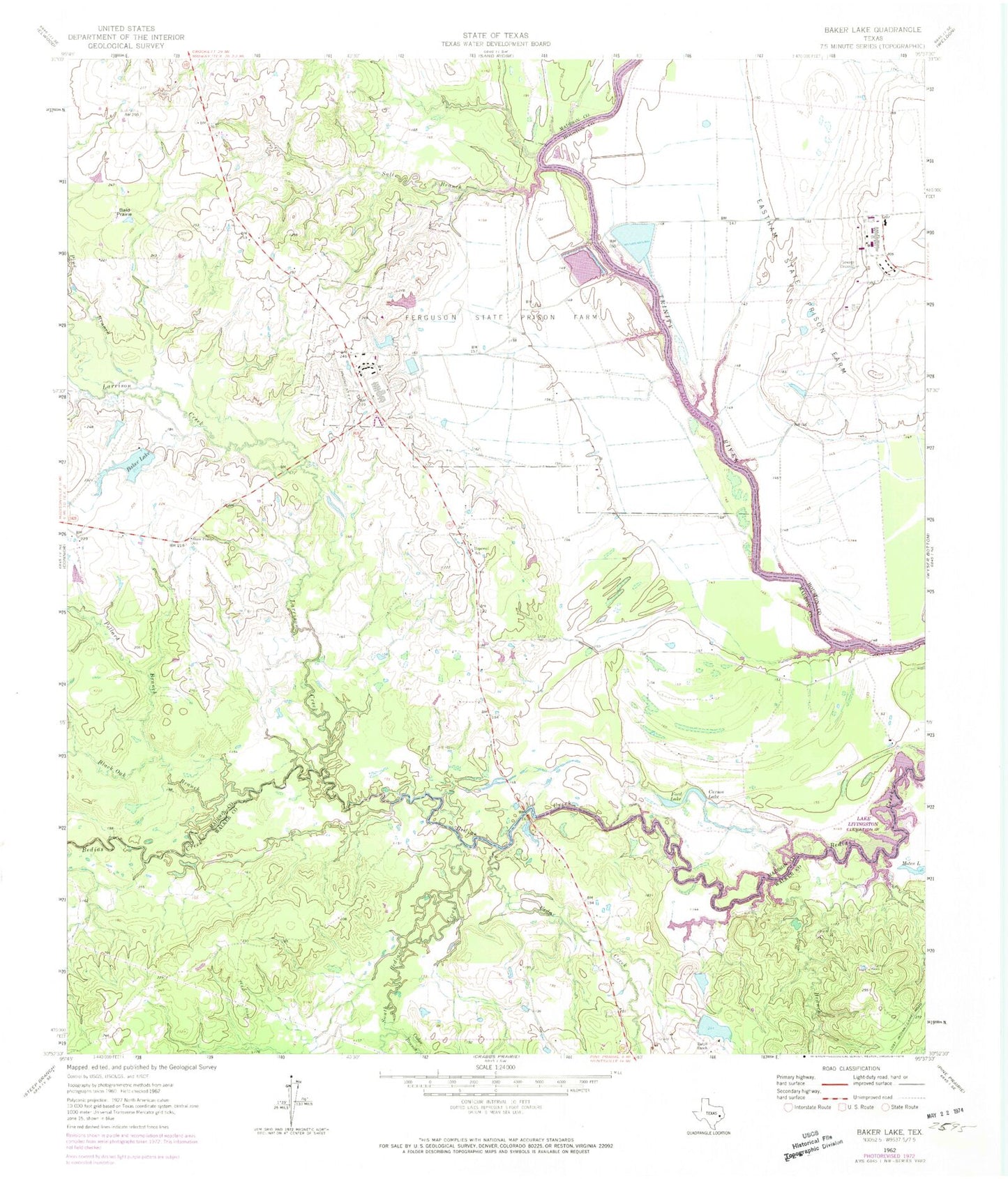 Classic USGS Baker Lake Texas 7.5'x7.5' Topo Map Image