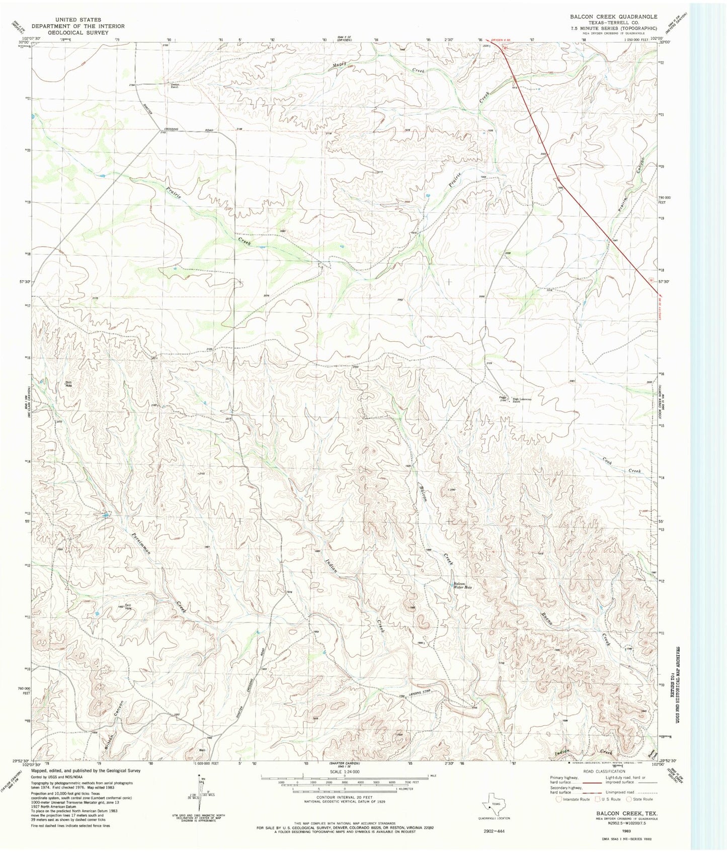 Classic USGS Balcon Creek Texas 7.5'x7.5' Topo Map Image
