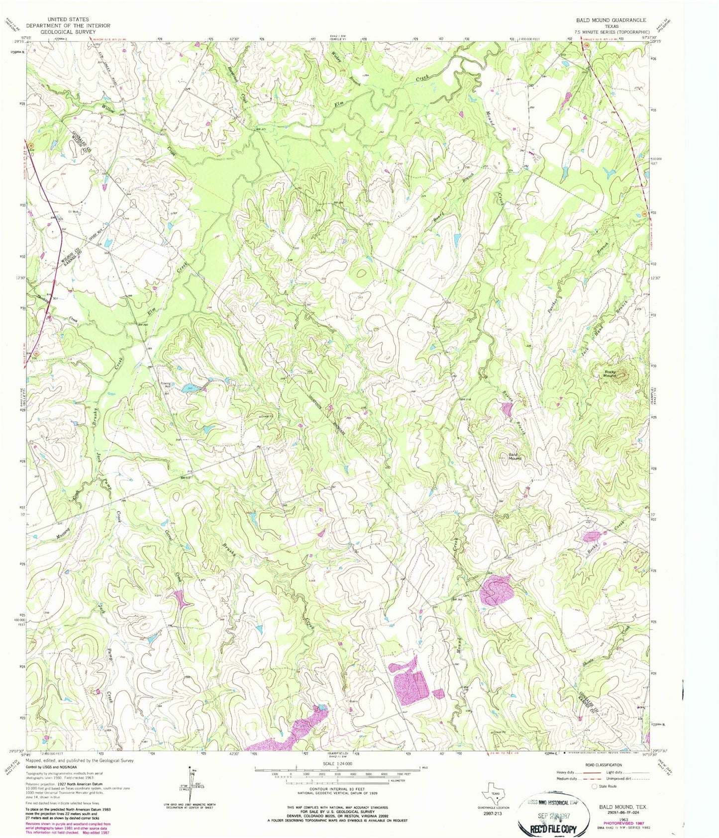 Classic USGS Bald Mound Texas 7.5'x7.5' Topo Map Image