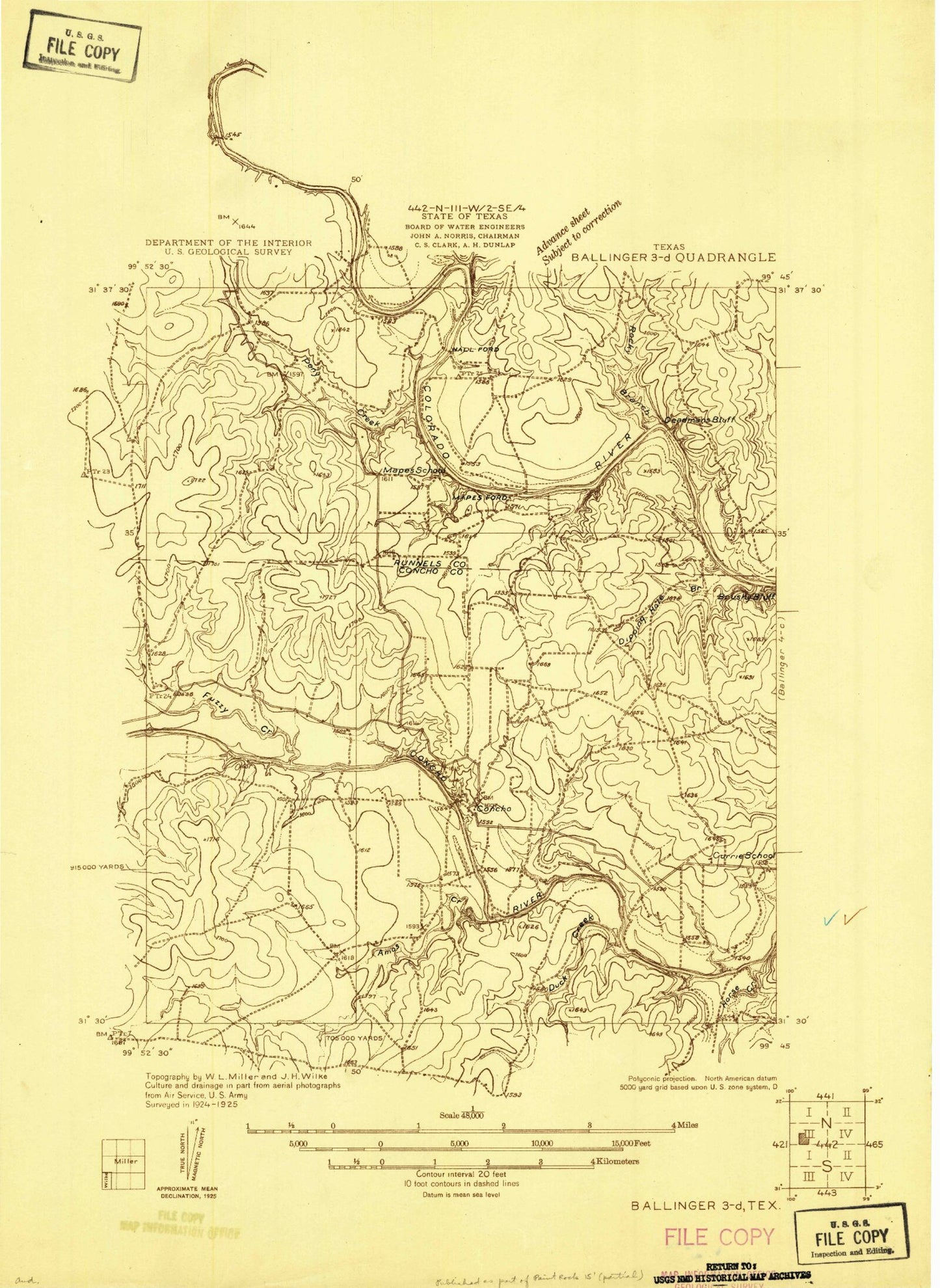 Classic USGS Concho Texas 7.5'x7.5' Topo Map Image