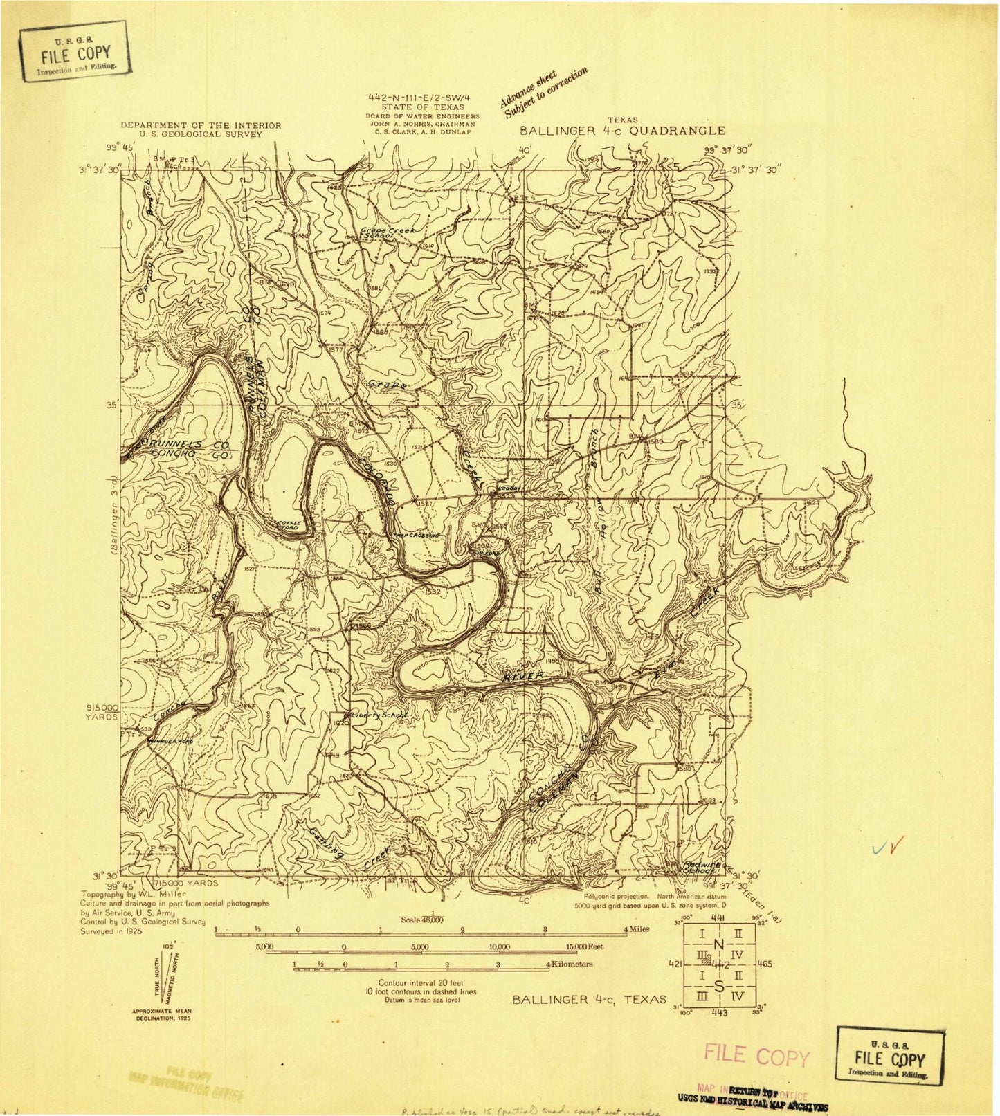 Classic USGS O.H. Ivie Reservoir Texas 7.5'x7.5' Topo Map Image