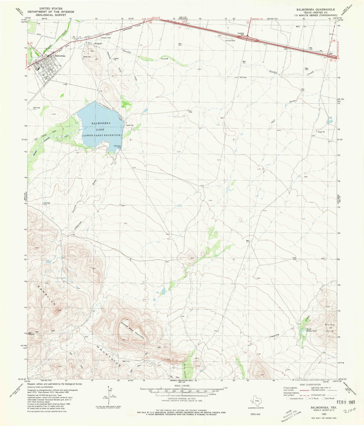 Classic USGS Balmorhea Texas 7.5'x7.5' Topo Map Image