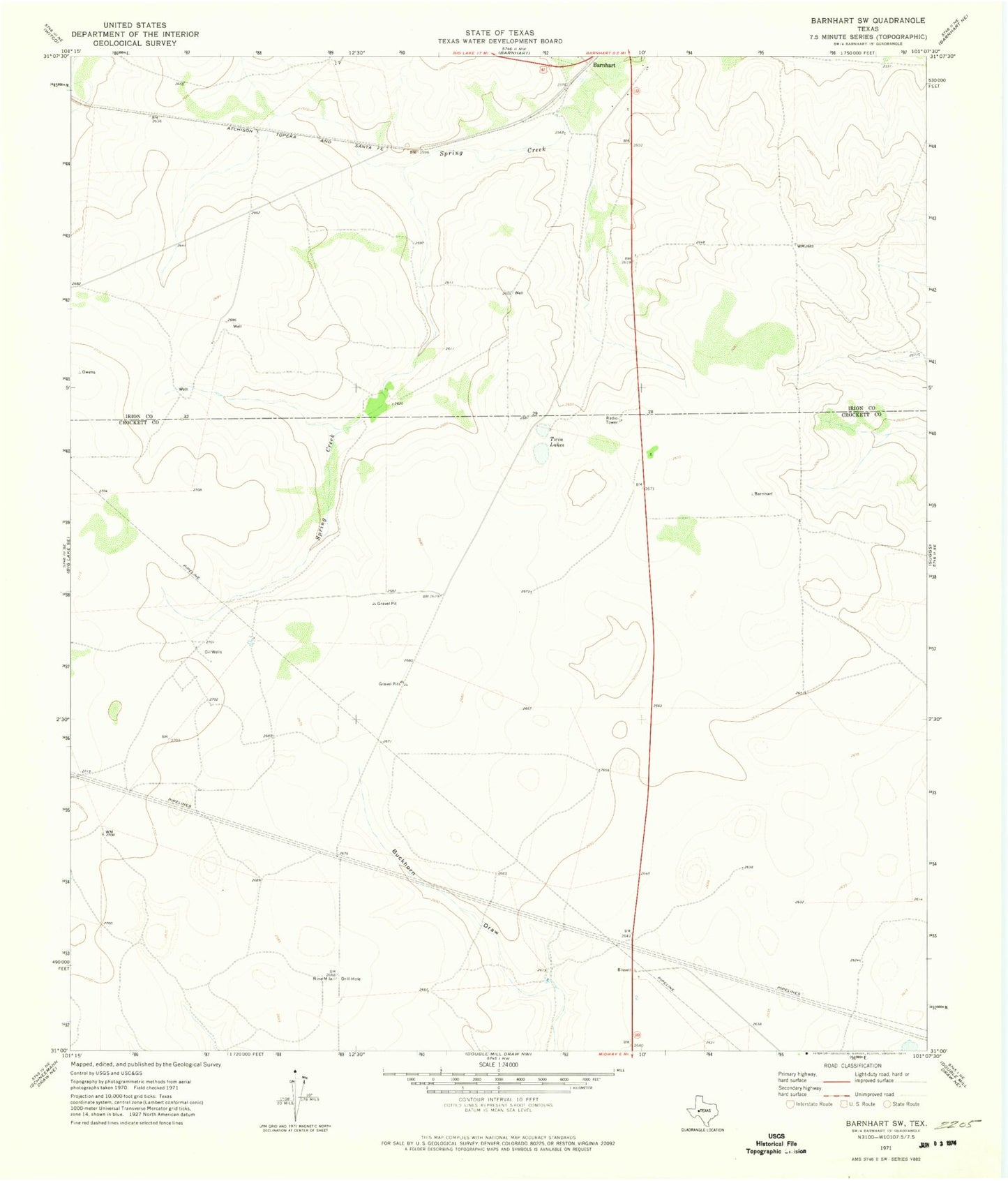 Classic USGS Barnhart SW Texas 7.5'x7.5' Topo Map Image