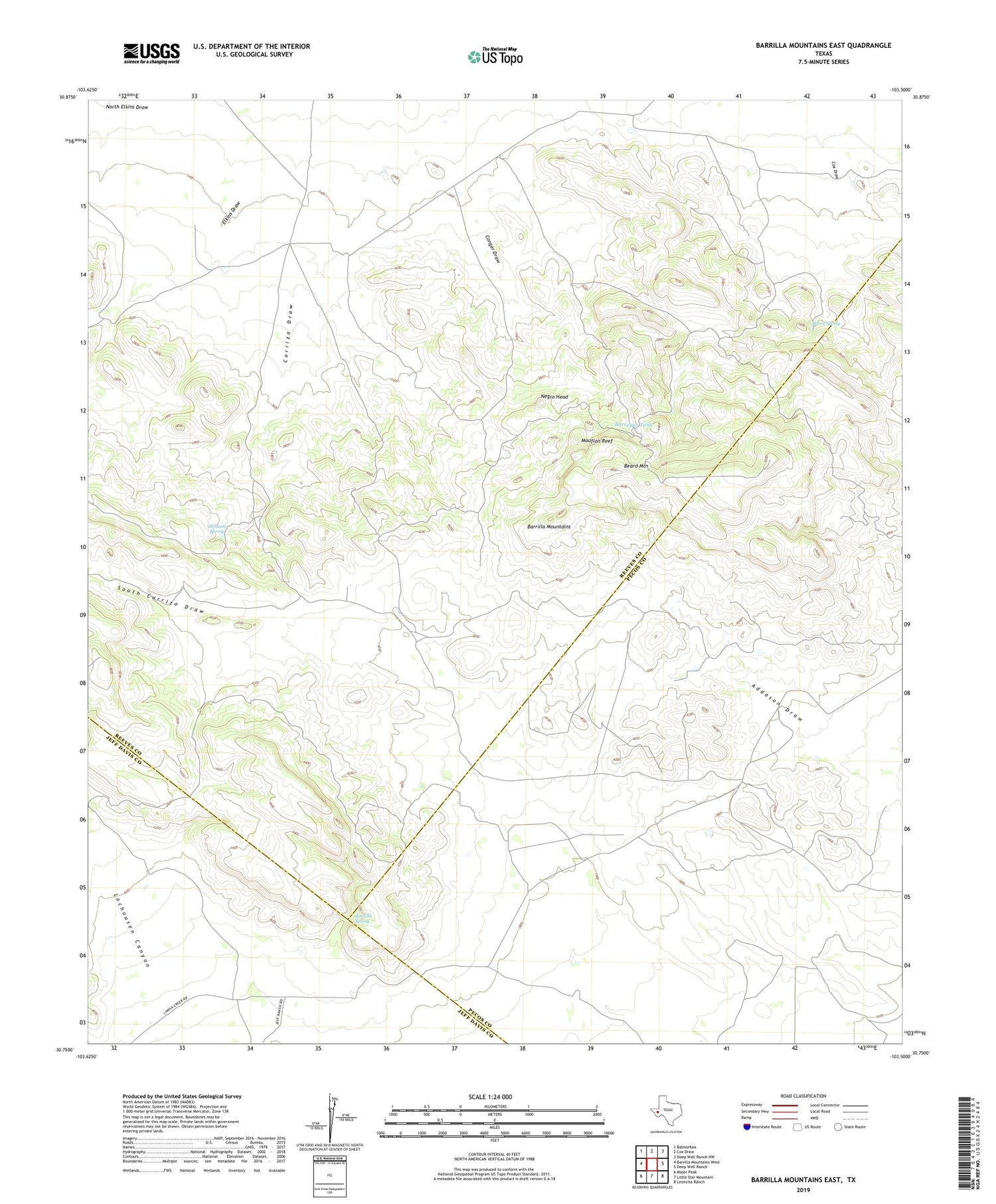 Barrilla Mountains East Texas US Topo Map Image